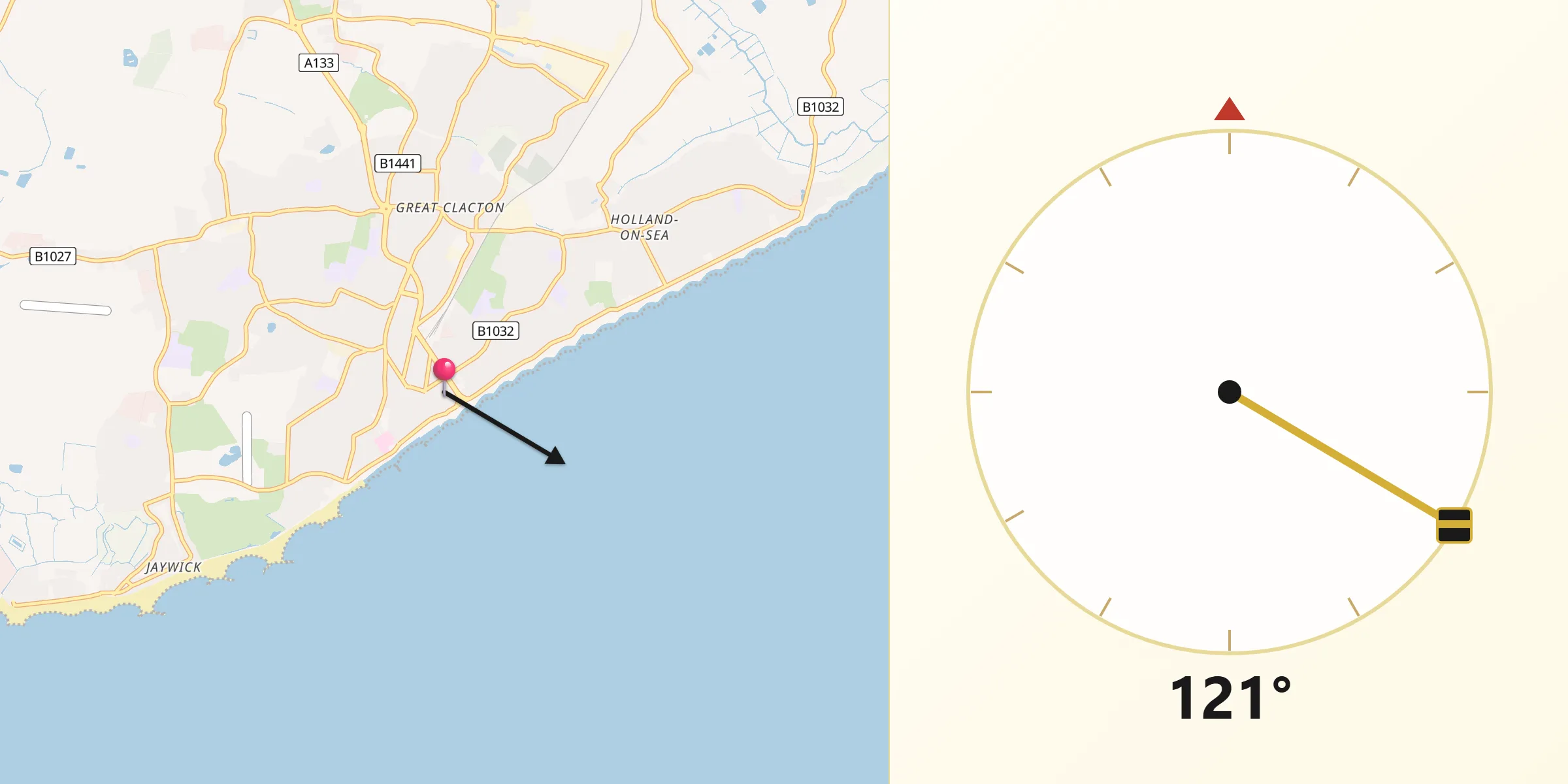 Clacton-on-Sea şehrinden Kıble Yönü