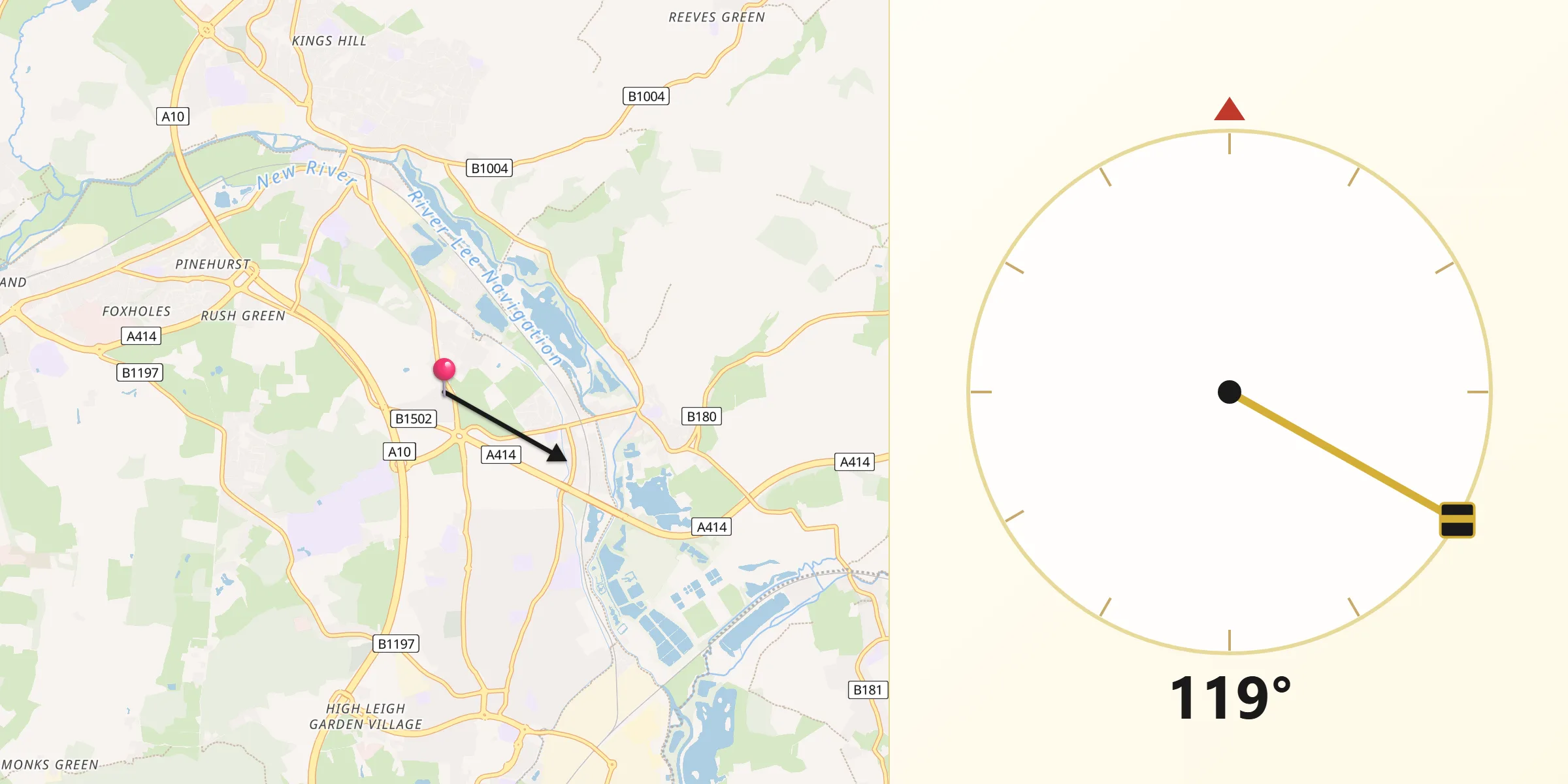 Qibla Direction from Great Amwell