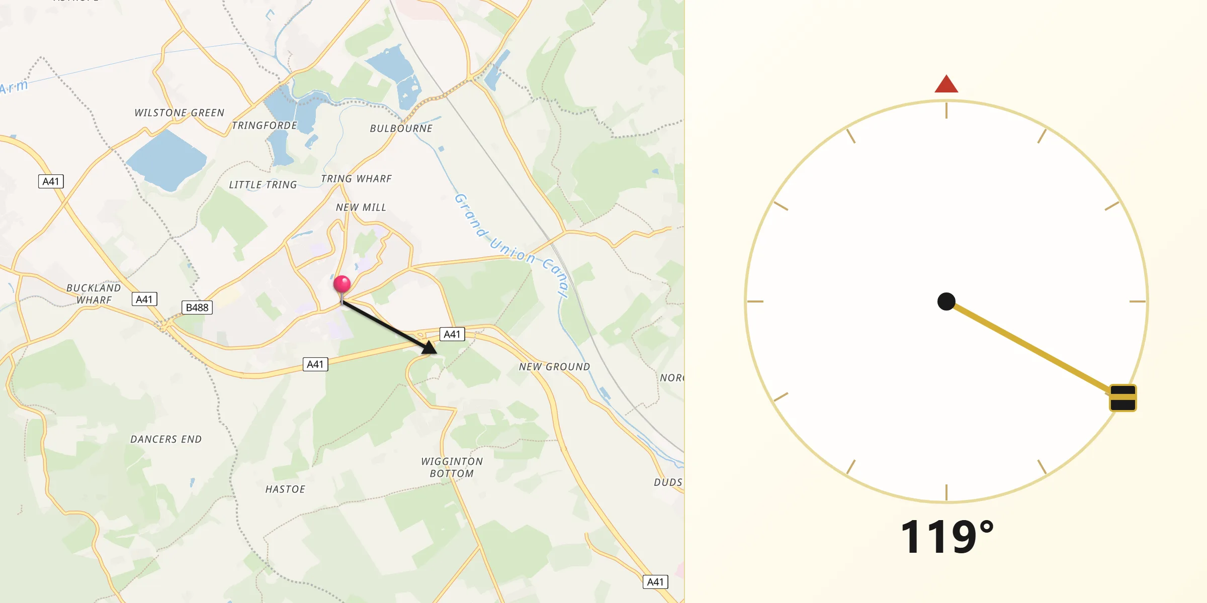 Qibla Direction from Tring