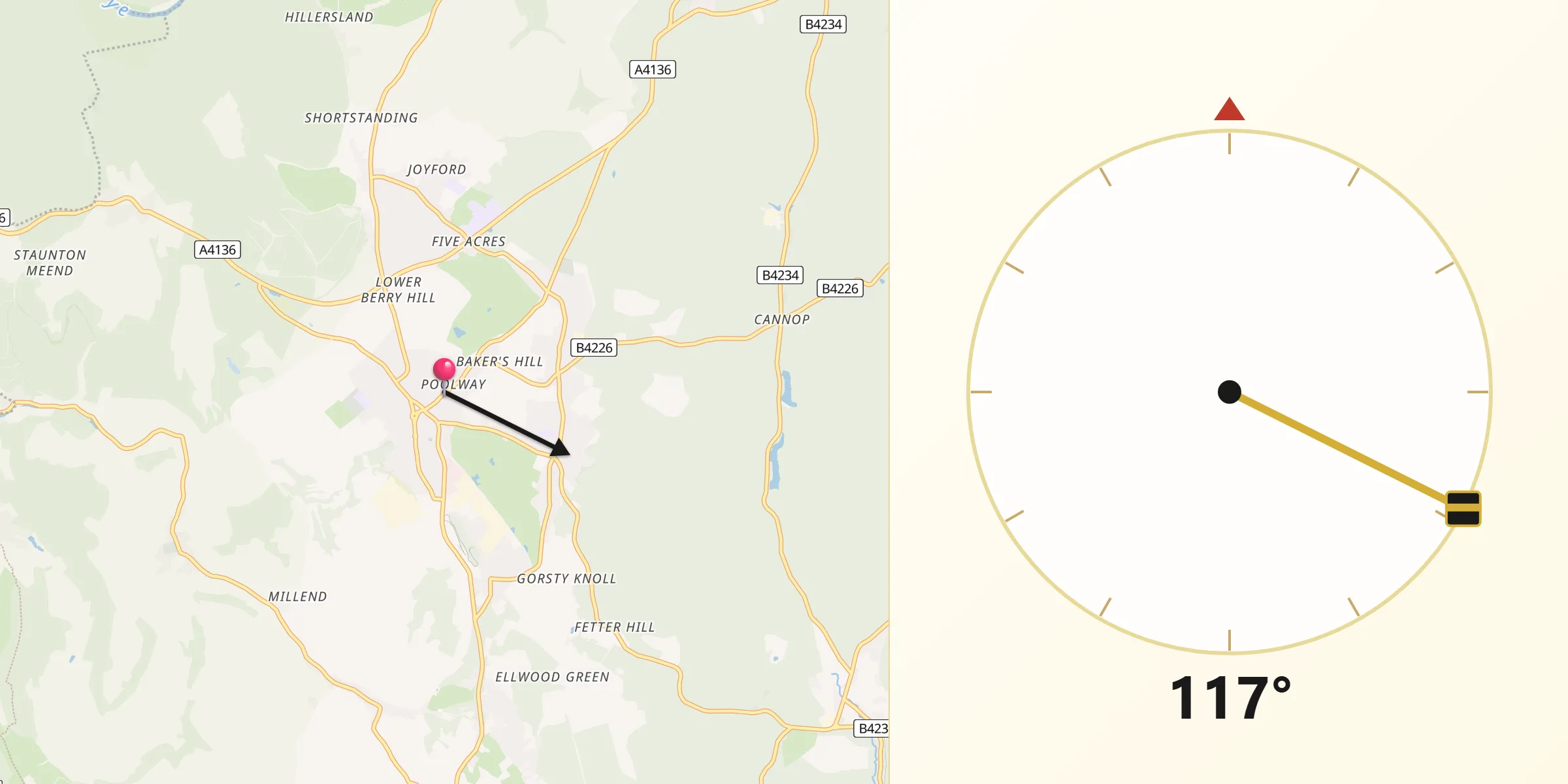 Qibla Direction from Coleford