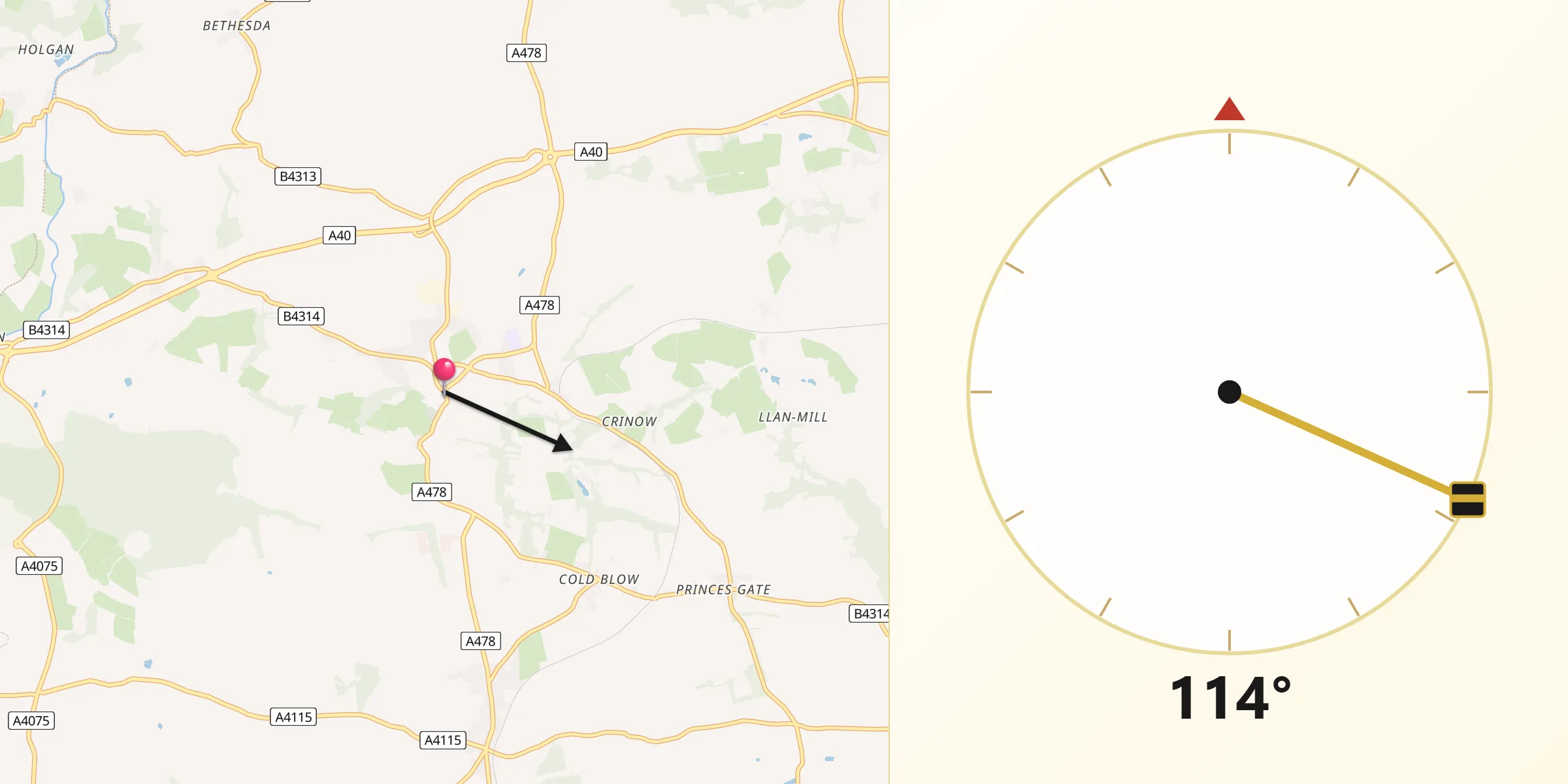 Qibla Direction from Narberth