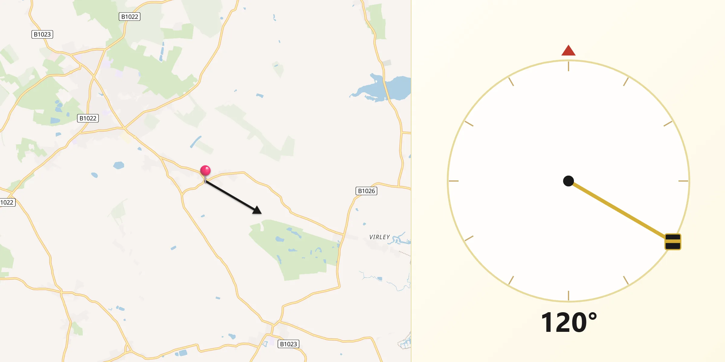 Qibla Direction from Tolleshunt Knights