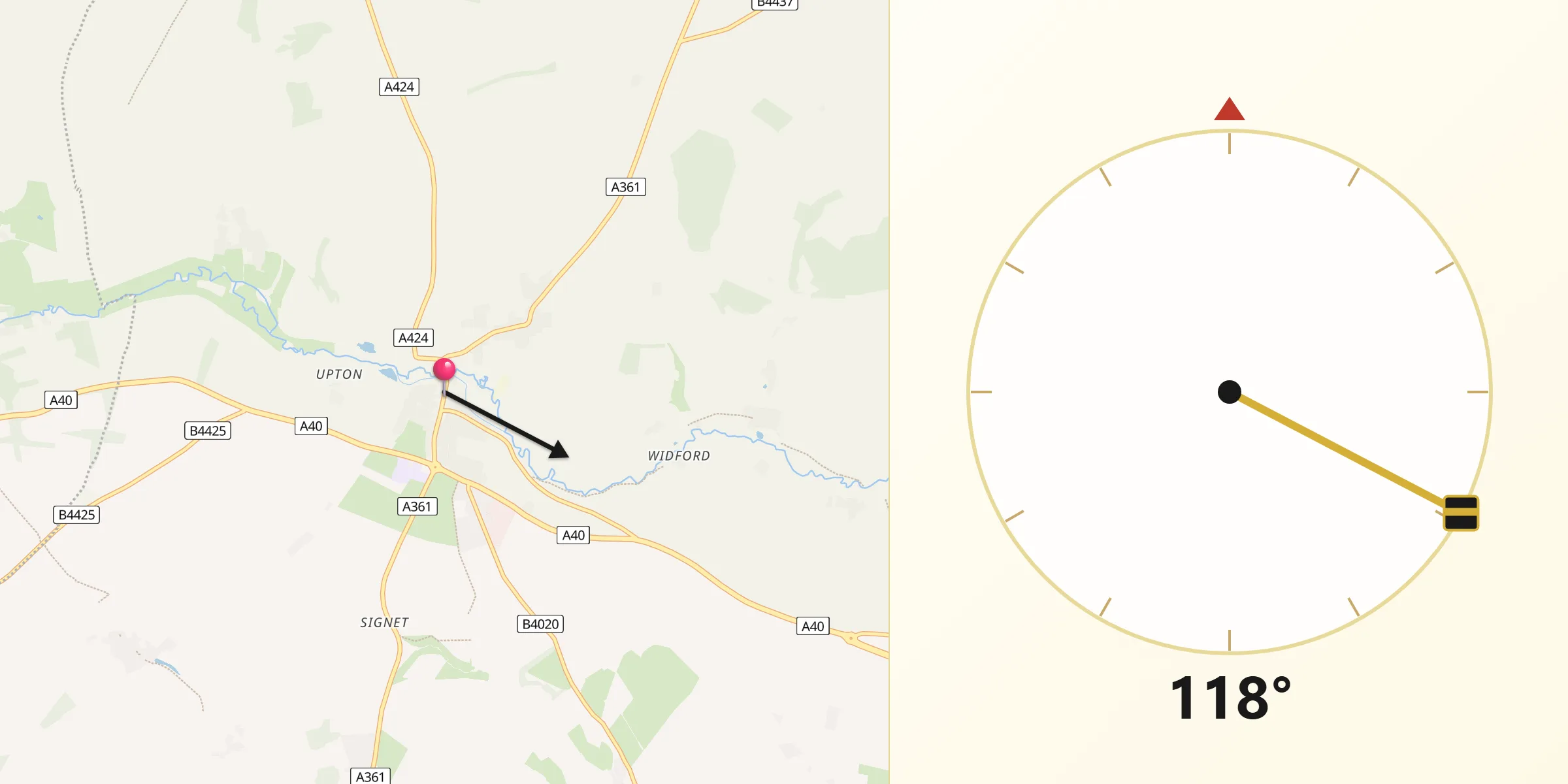 Qibla Direction from Burford
