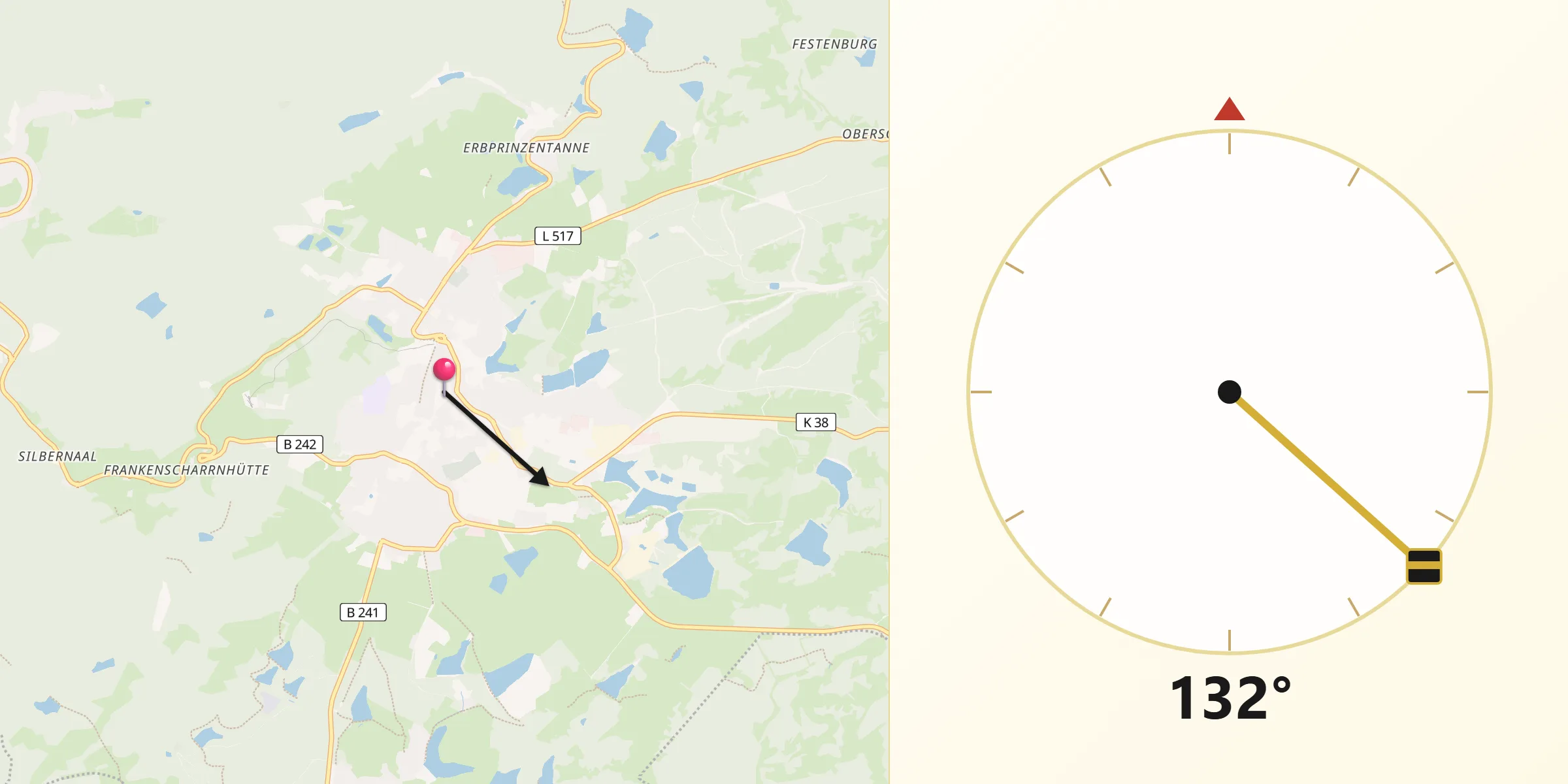 Qibla-Richtung von Clausthal-Zellerfeld