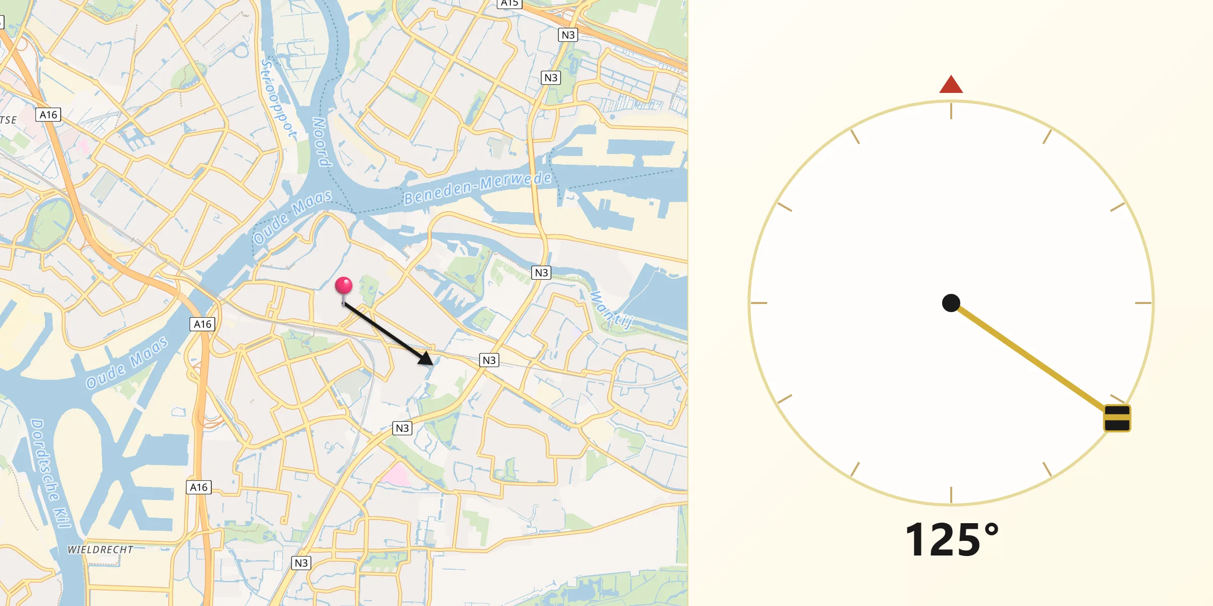 Qibla Richting vanaf Dordrecht