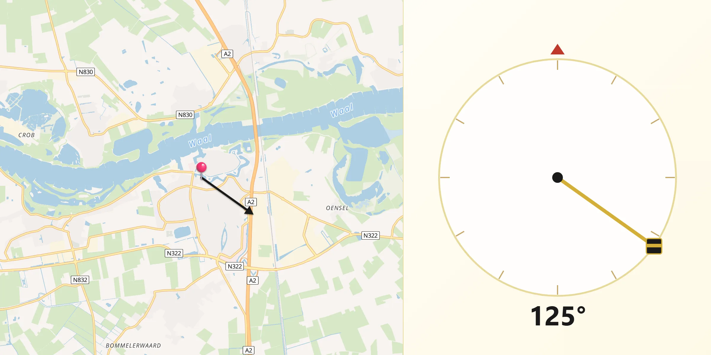 Qibla Richting vanaf Zaltbommel