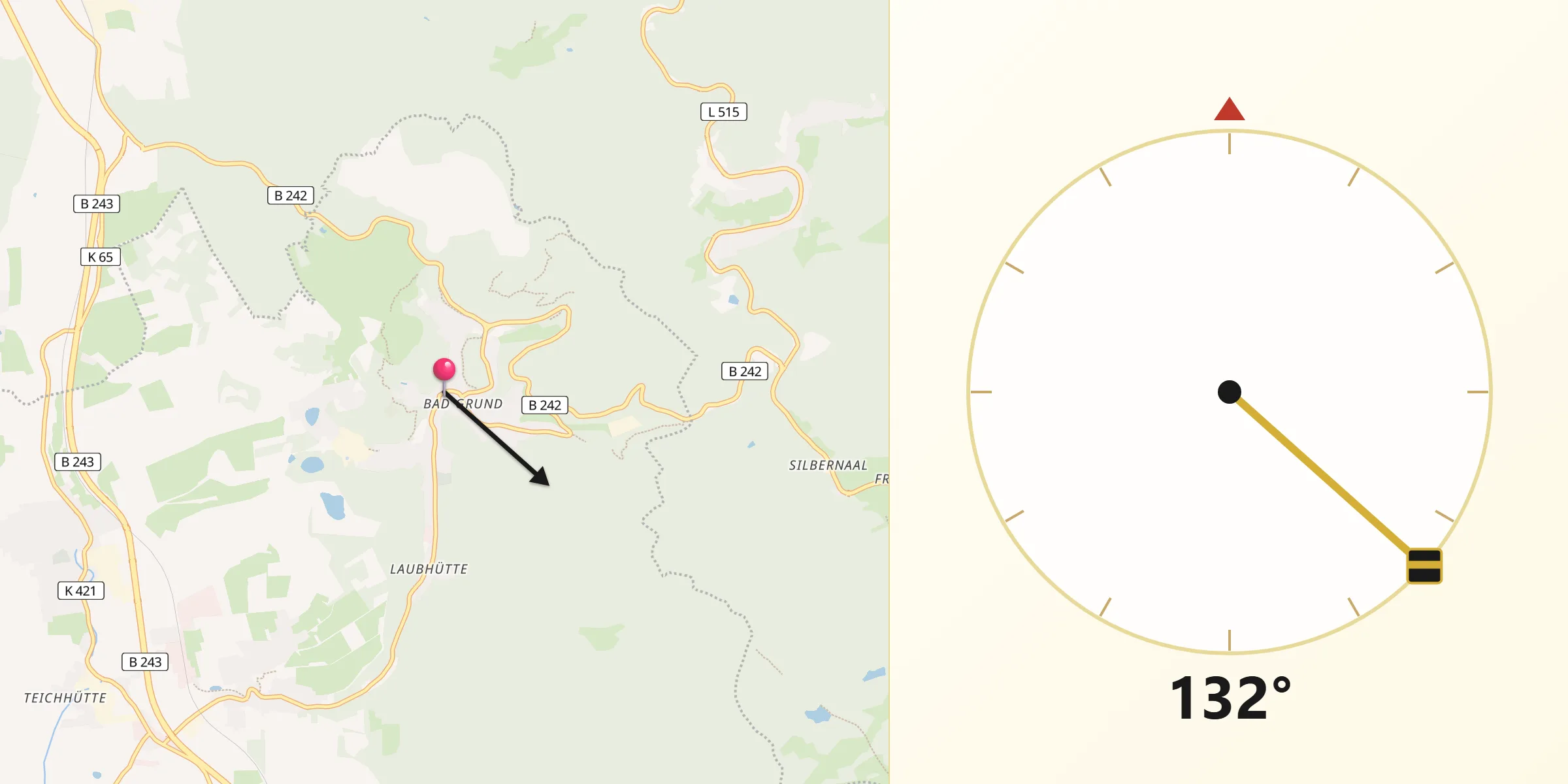 Qibla-Richtung von Bergstadt Bad Grund (Harz)