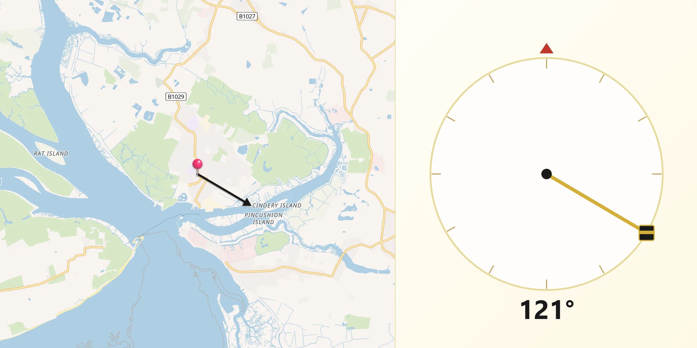 Qibla Direction from Brightlingsea
