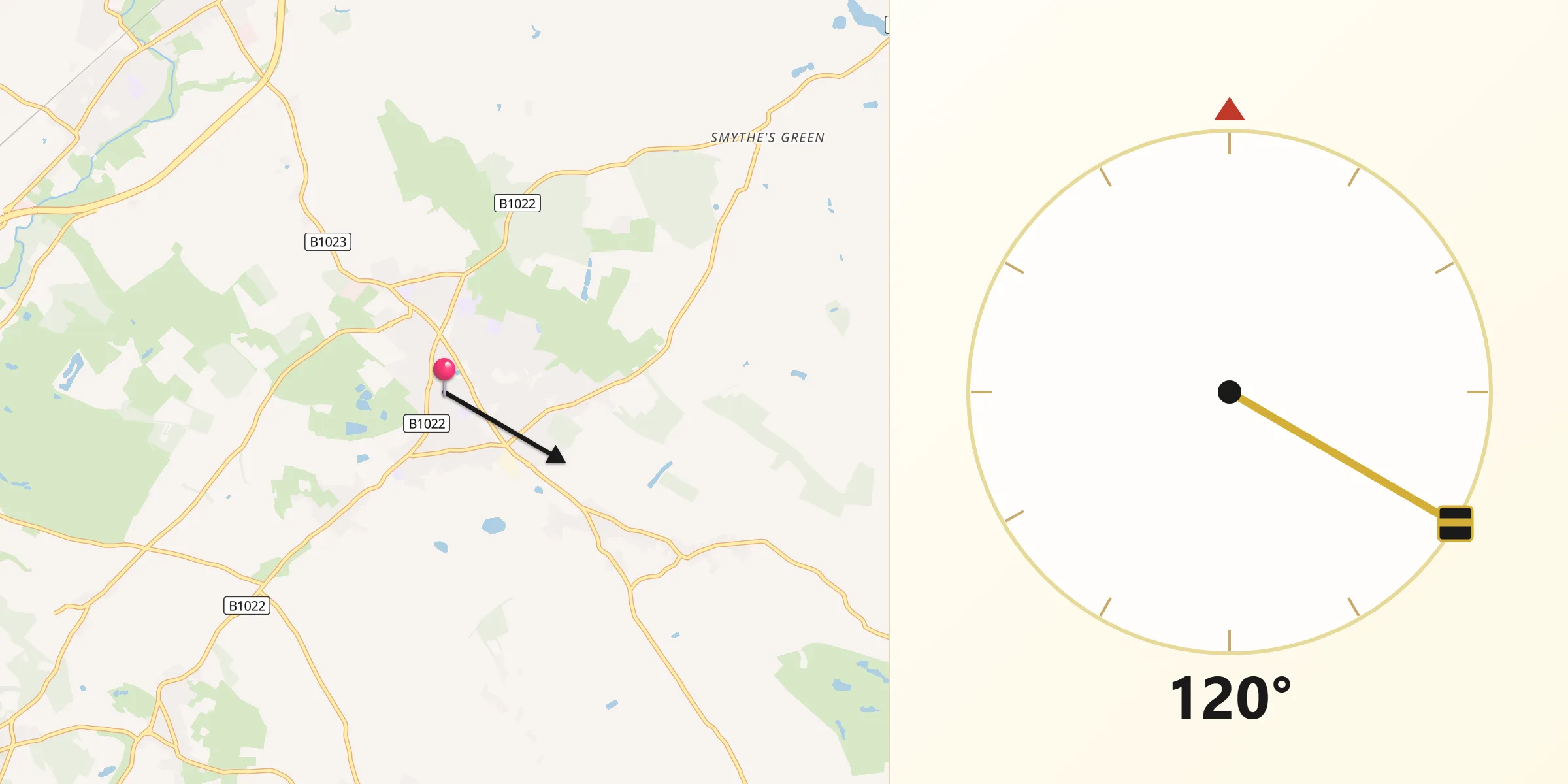 Qibla Direction from Tiptree