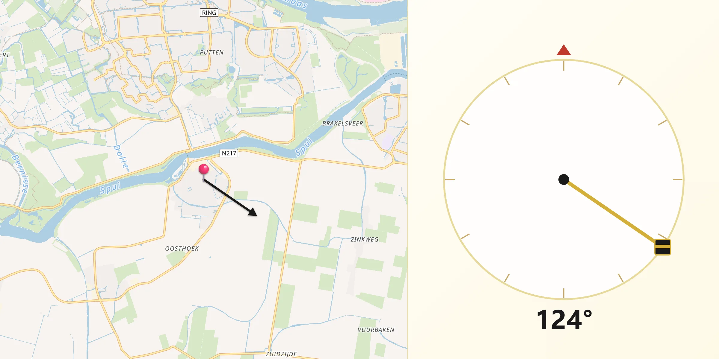 Qibla Richting vanaf Nieuw-Beijerland