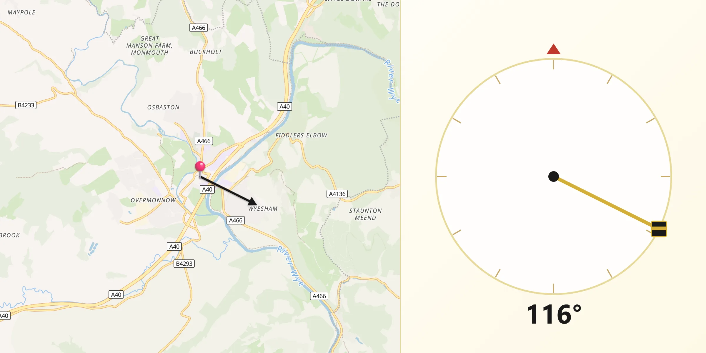 Qibla Direction from Monmouth