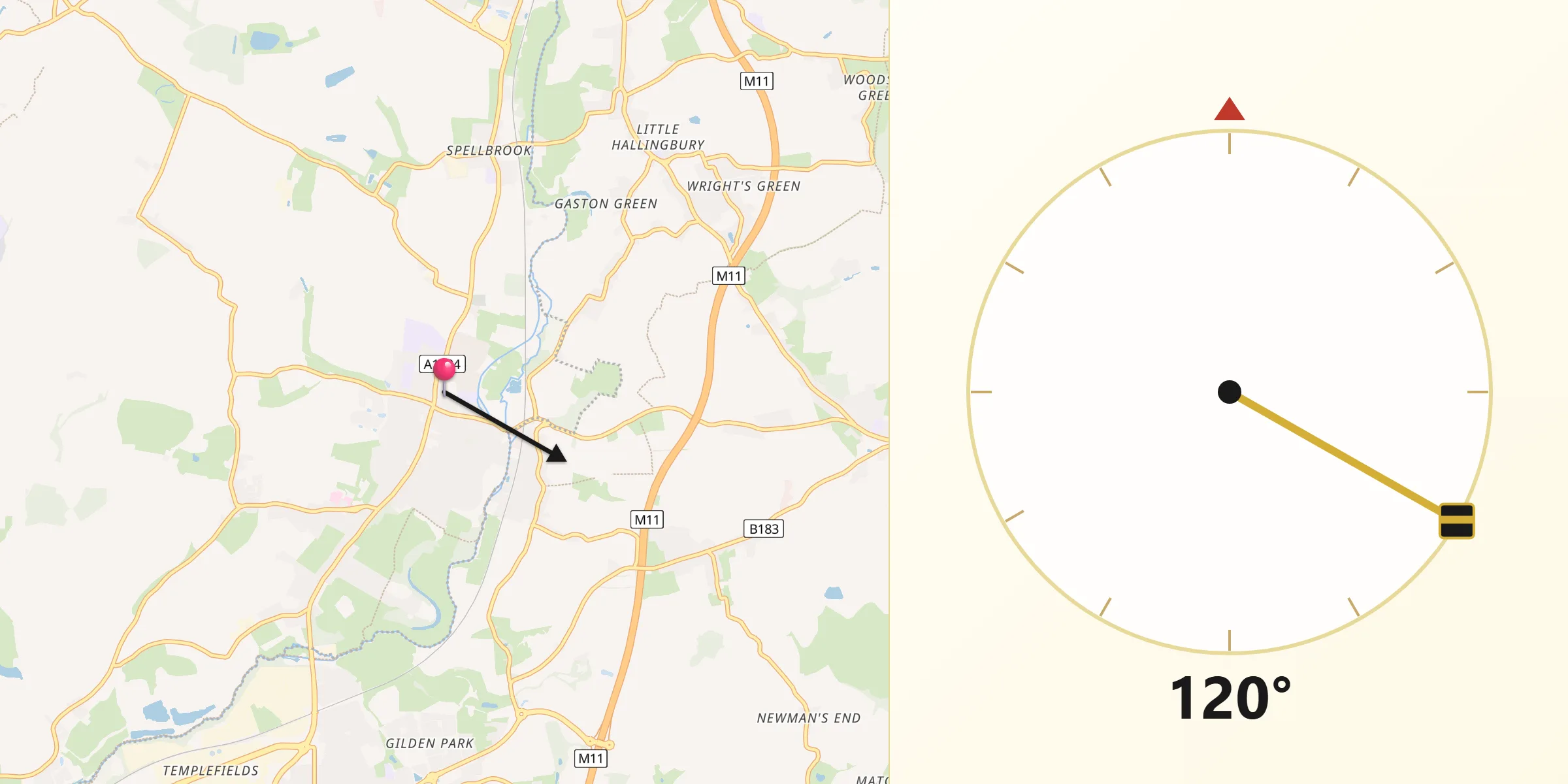 Qibla Direction from Sawbridgeworth