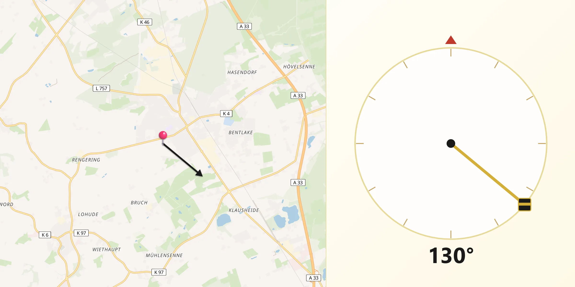 Qibla-Richtung von Hövelhof