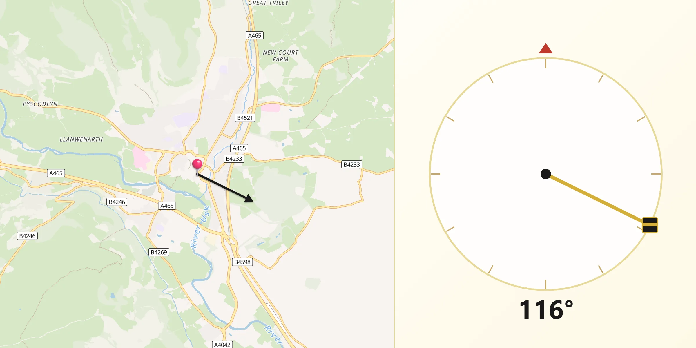 Qibla Direction from Abergavenny