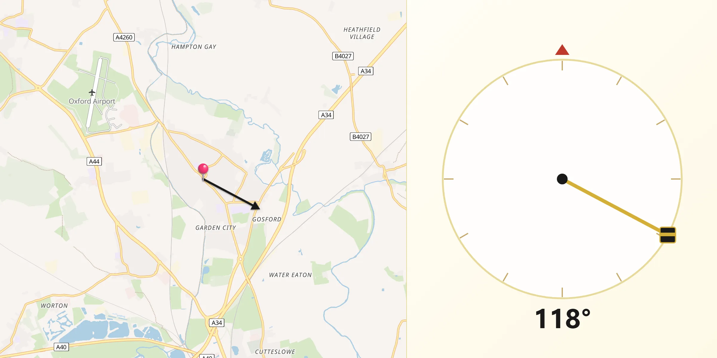 Qibla Direction from Kidlington