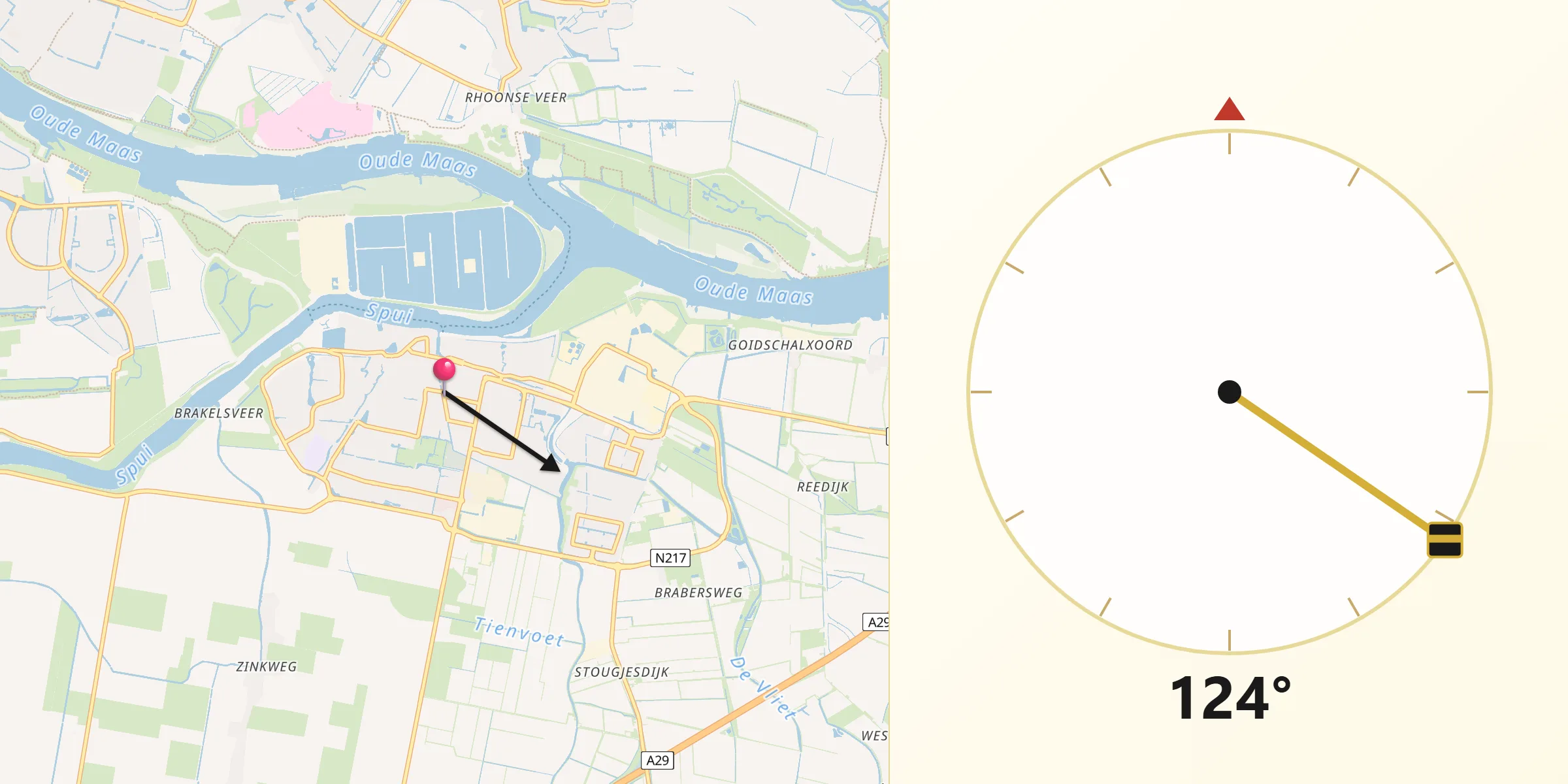 Qibla Richting vanaf Oud-Beijerland