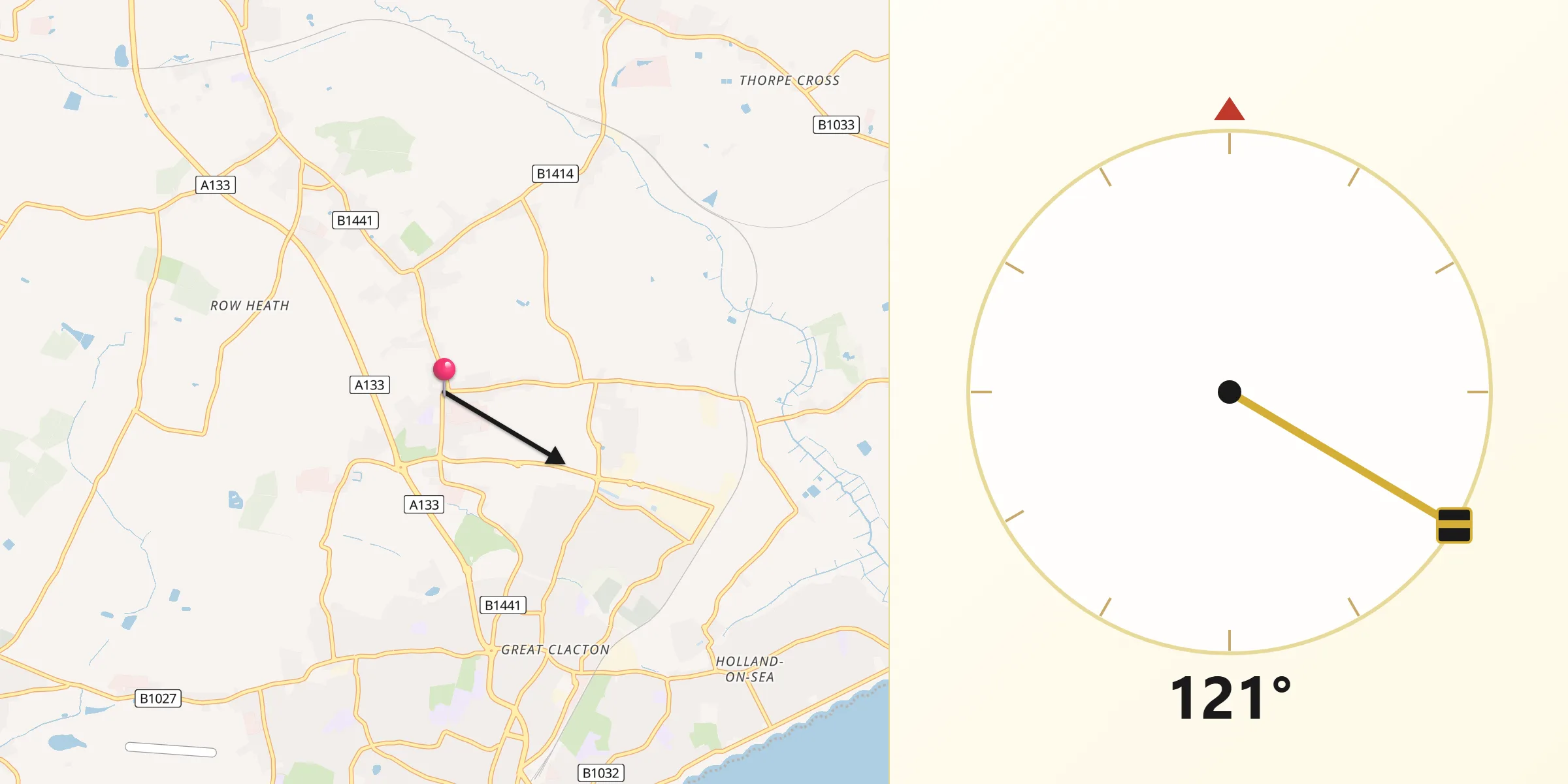 Qibla Direction from Little Clacton