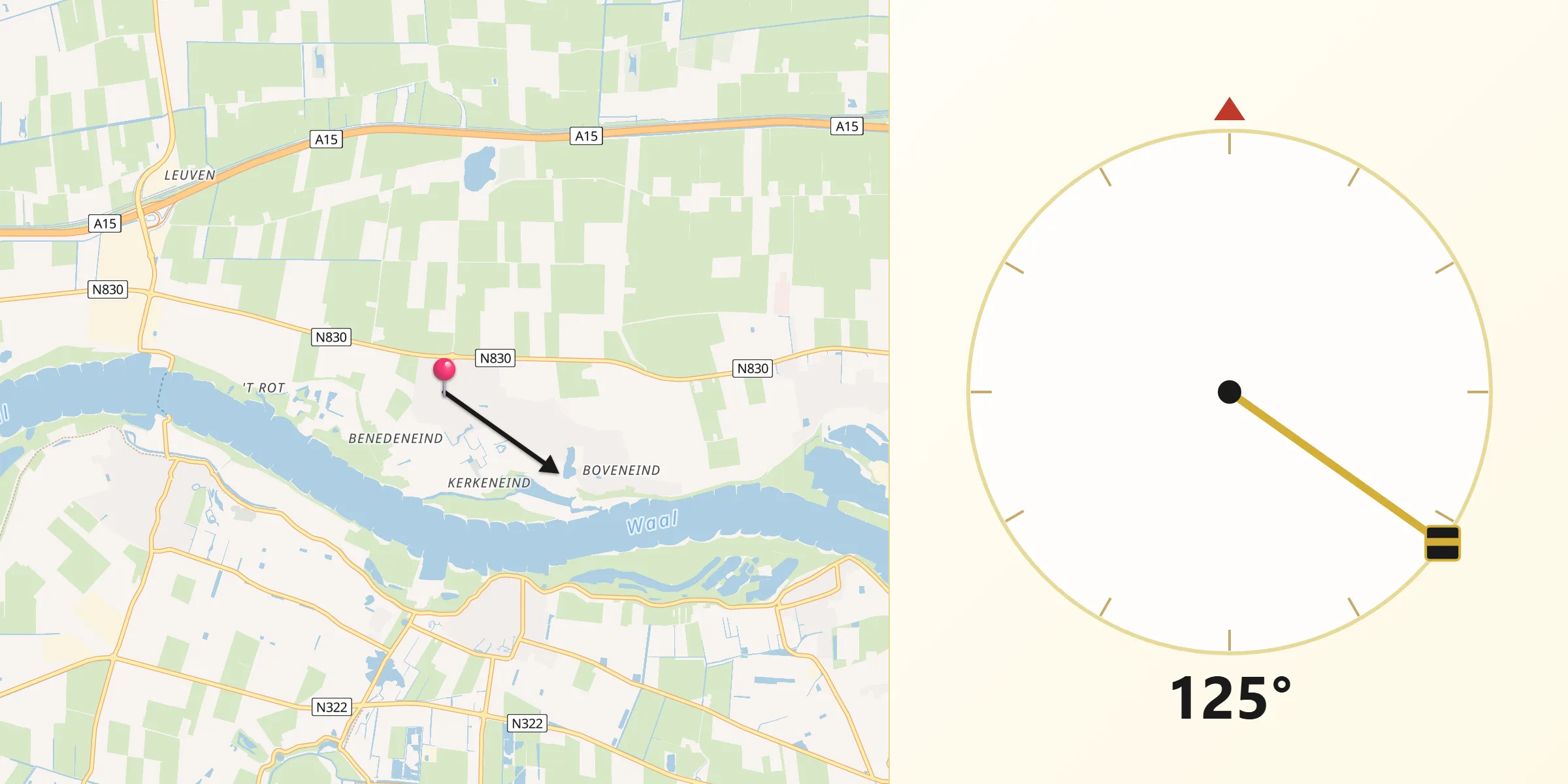 Qibla Richting vanaf Herwijnen