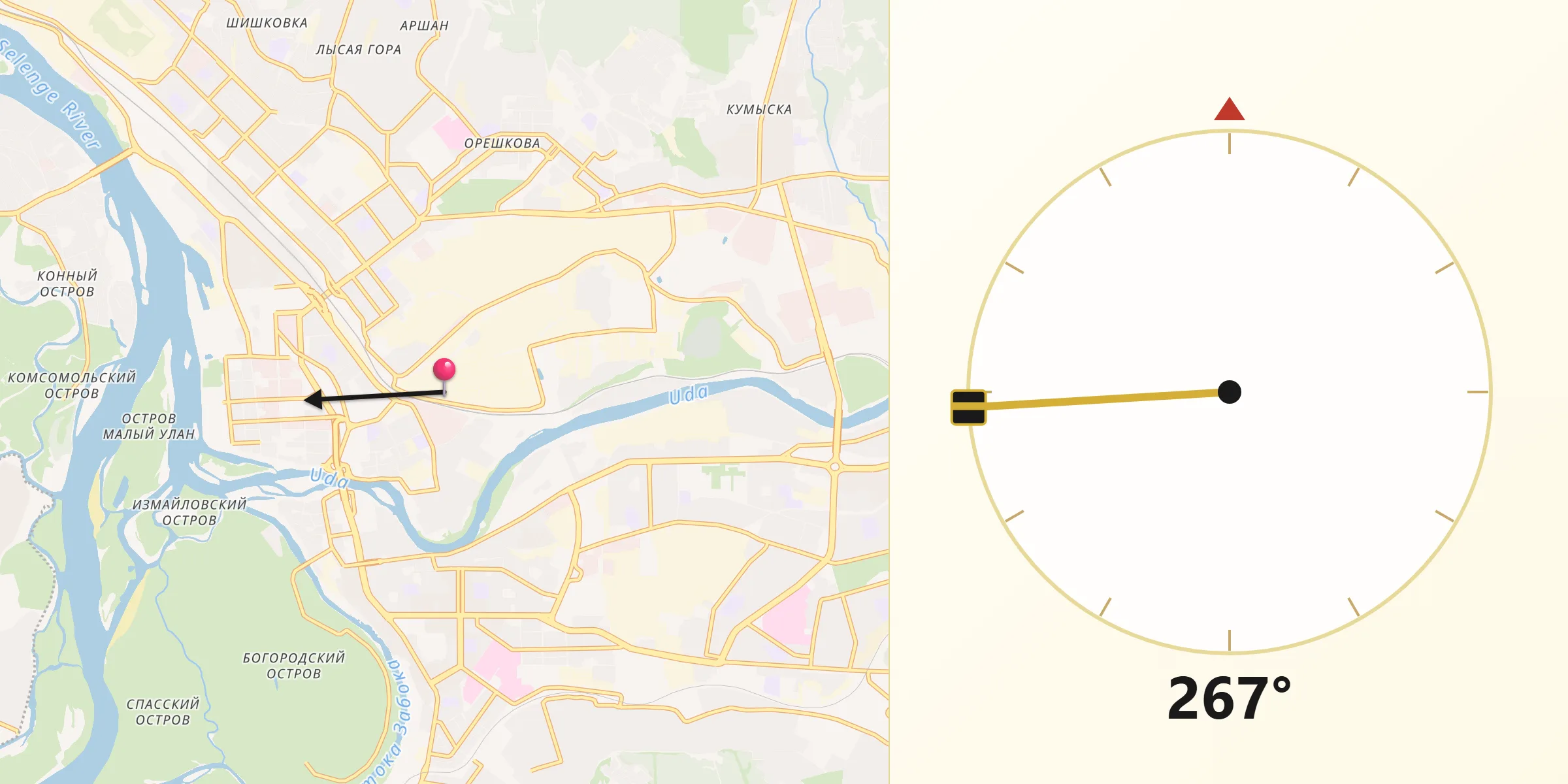 Direction vers la Qibla depuis Oulan-Oudé