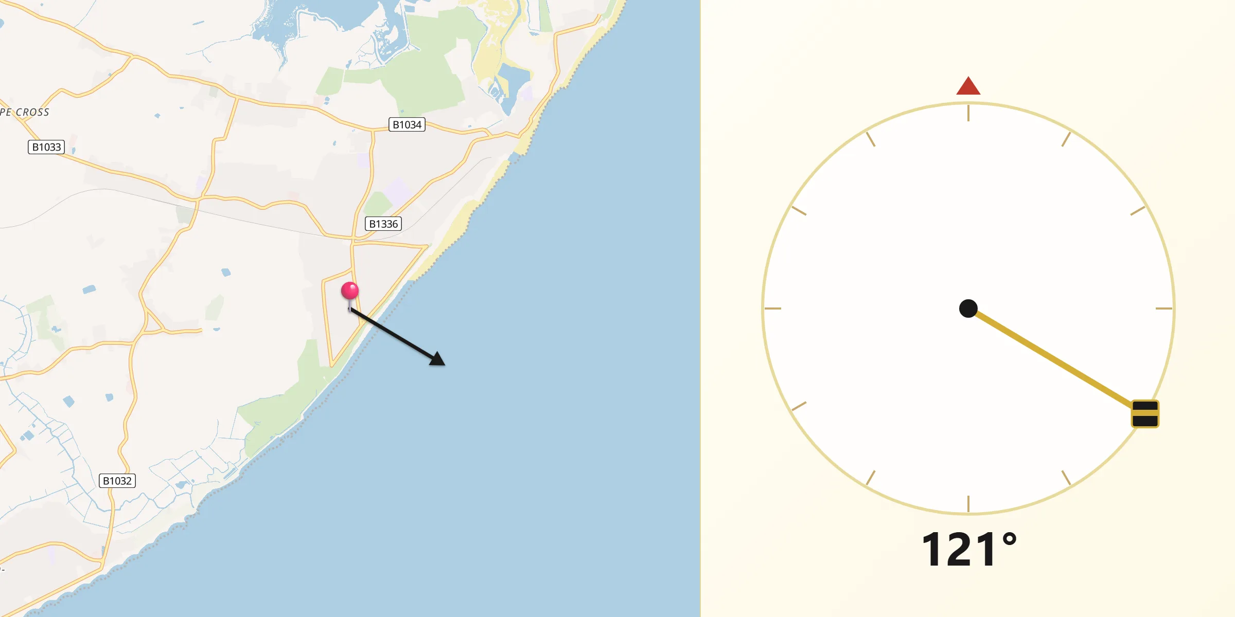 Qibla Direction from Frinton-on-Sea