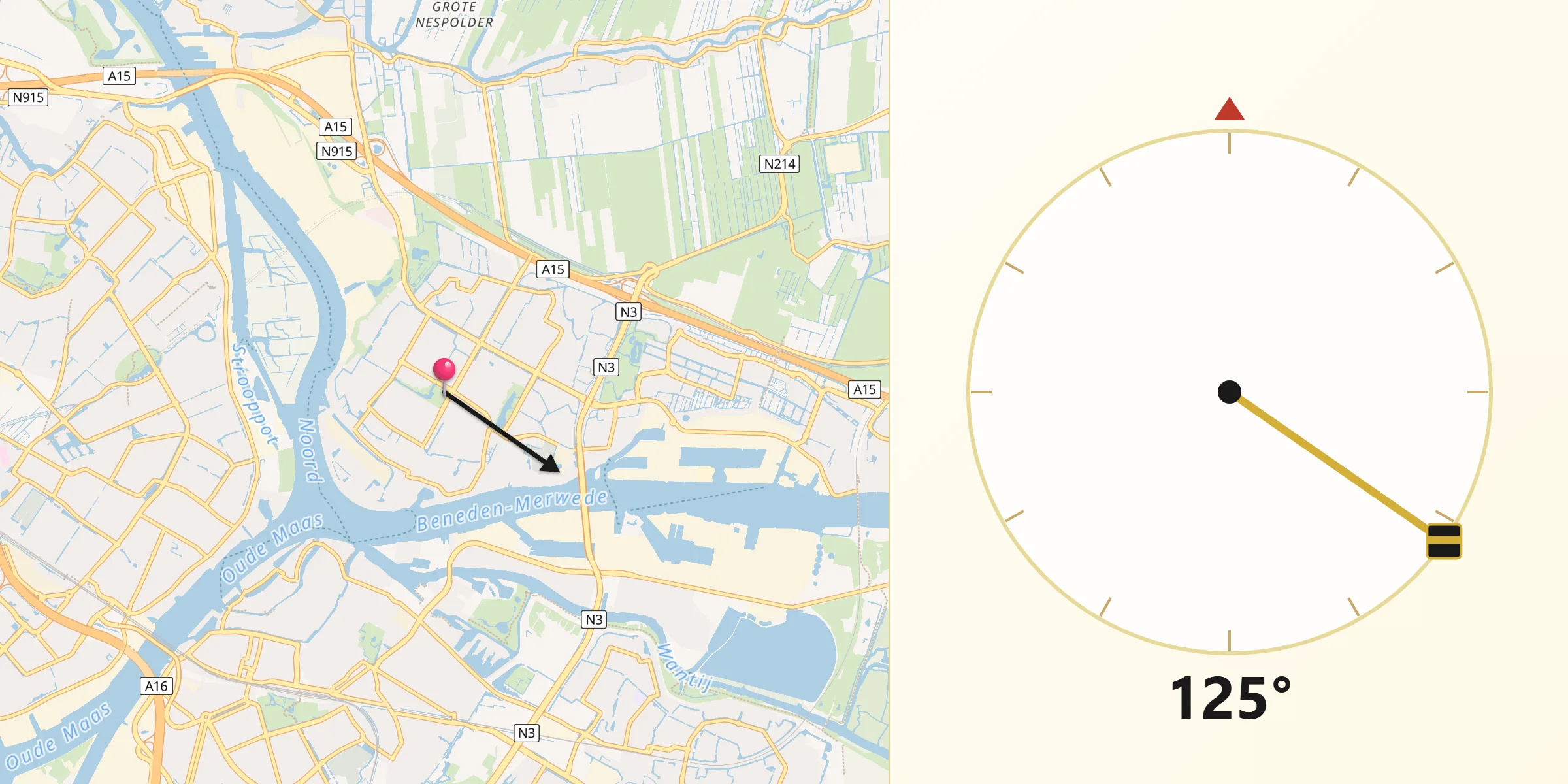 Qibla Richting vanaf Papendrecht