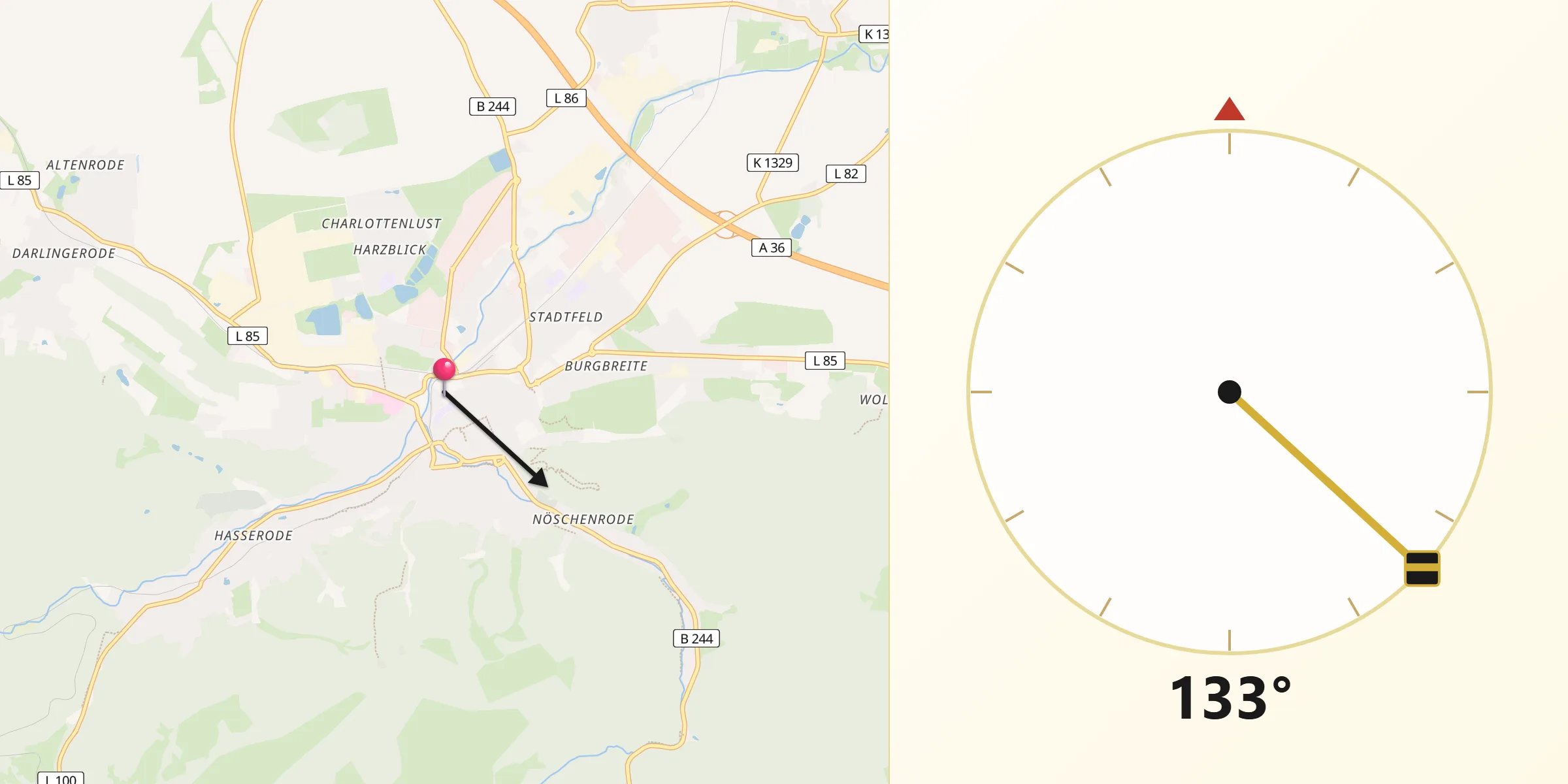 Qibla-Richtung von Wernigerode