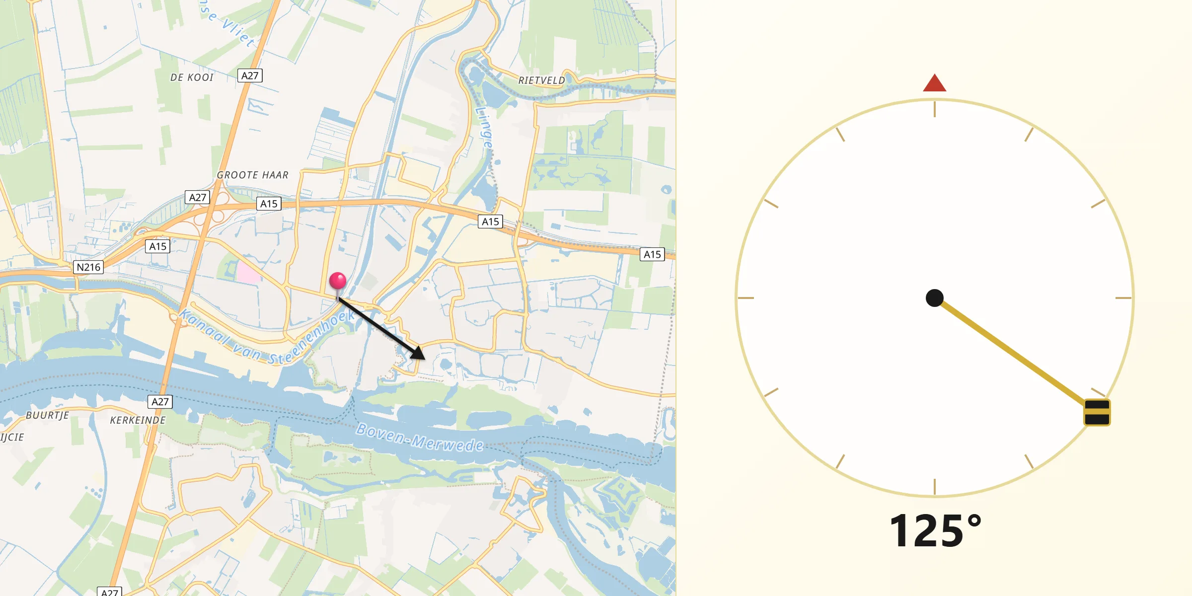 Qibla Richting vanaf Gorinchem