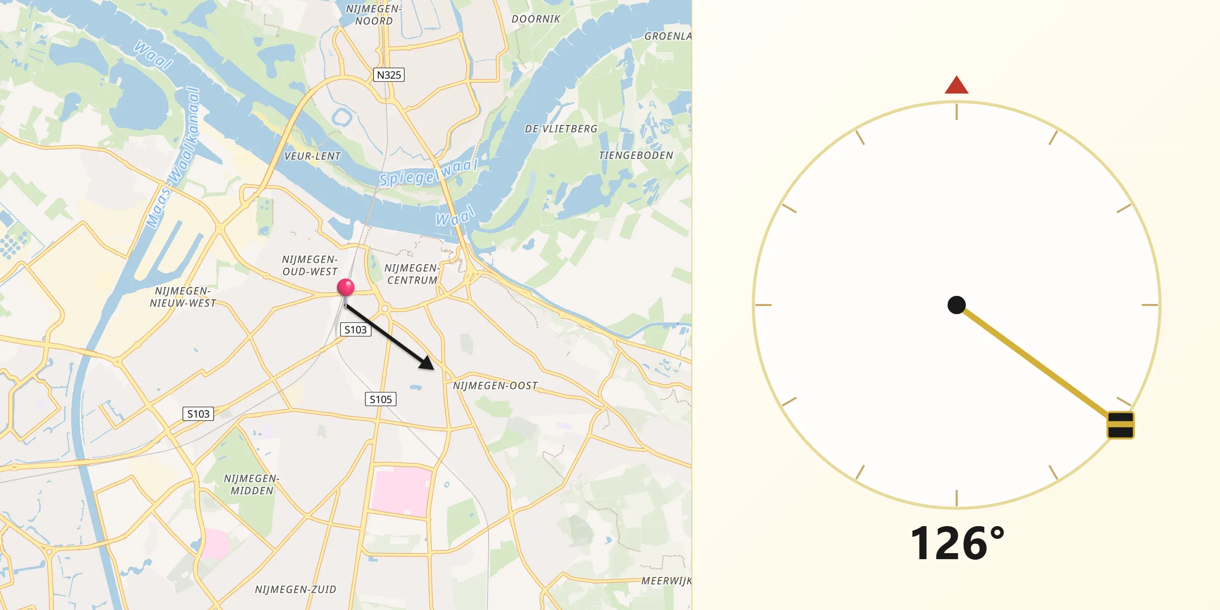 Qibla Richting vanaf Nijmegen