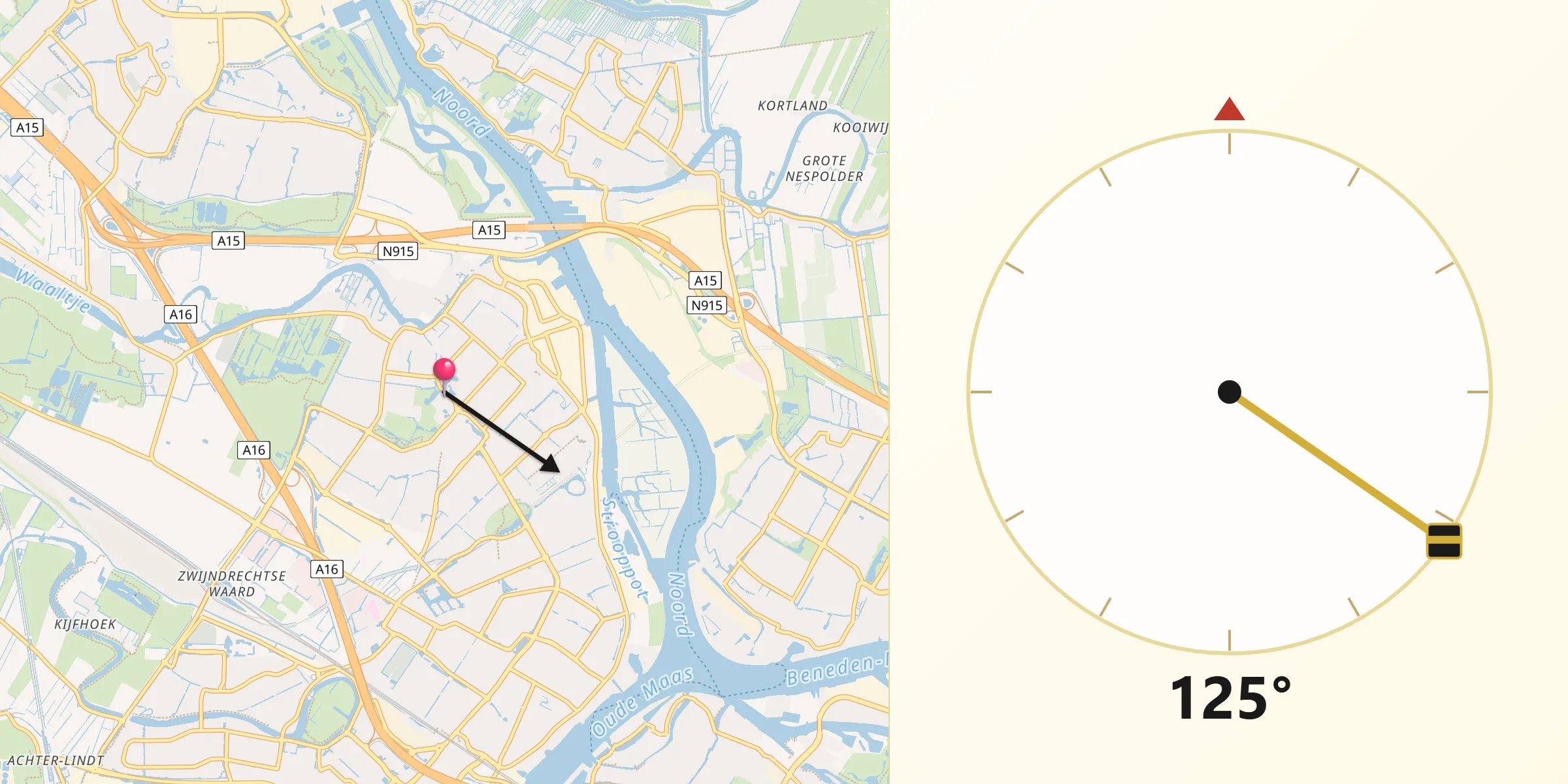 Qibla Richting vanaf Hendrik-Ido-Ambacht