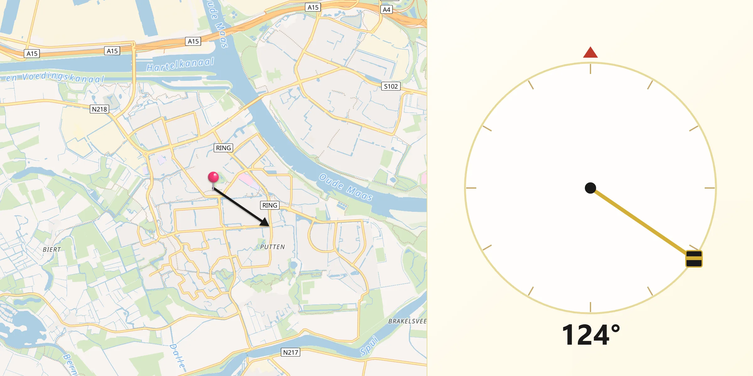 Qibla Richting vanaf Spijkenisse