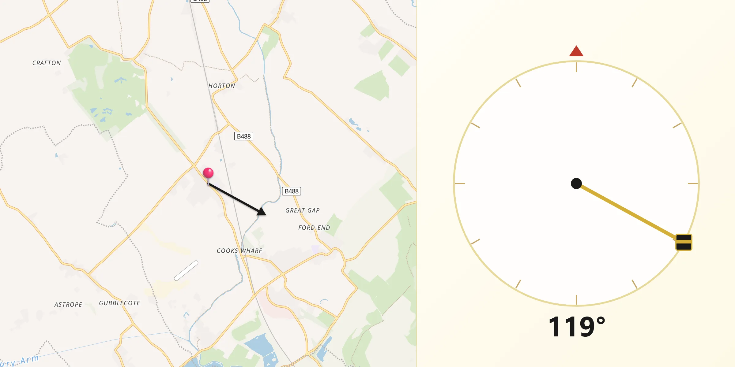 Qibla Direction from Cheddington