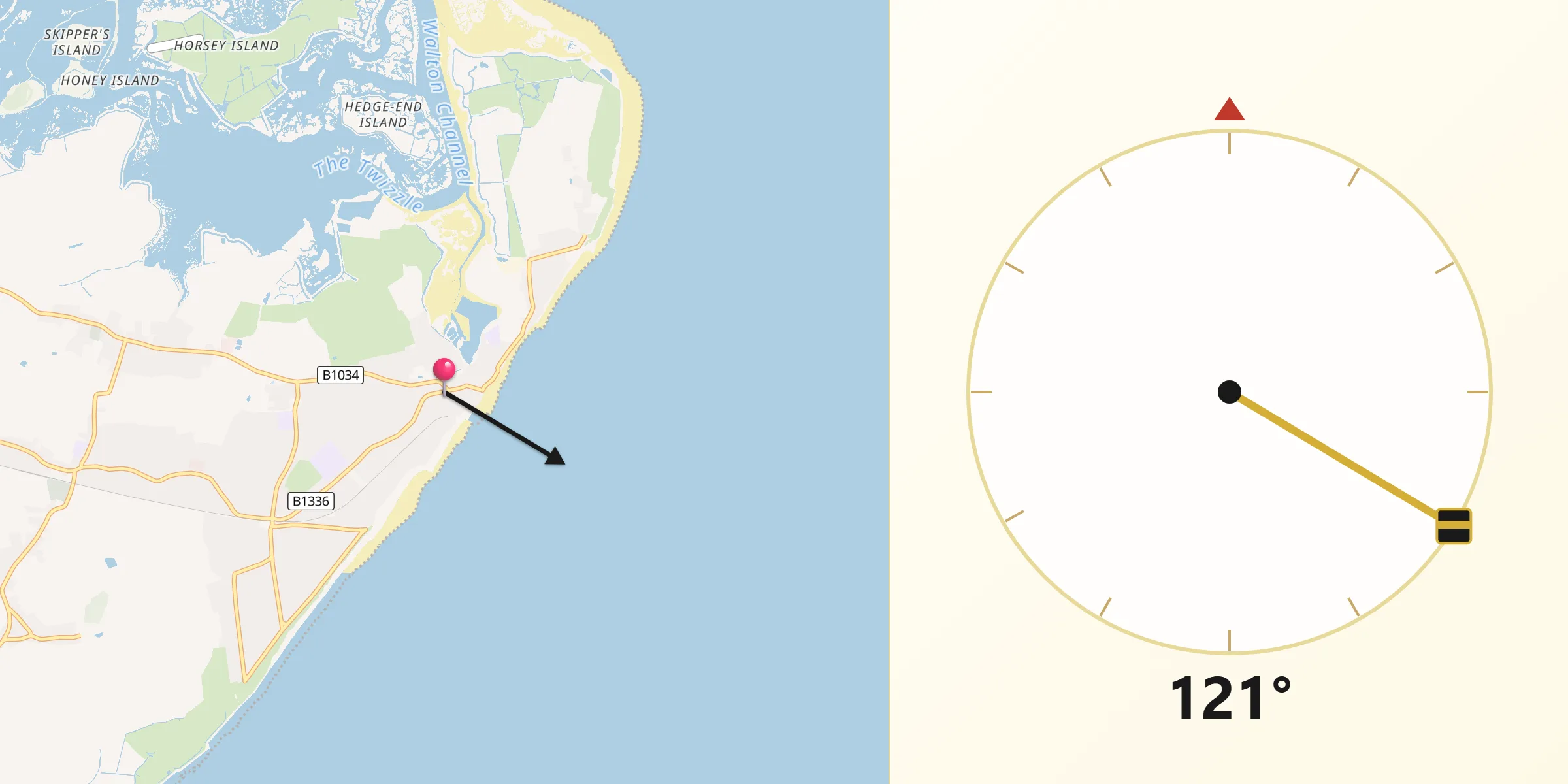 Qibla Direction from Walton-on-the-Naze