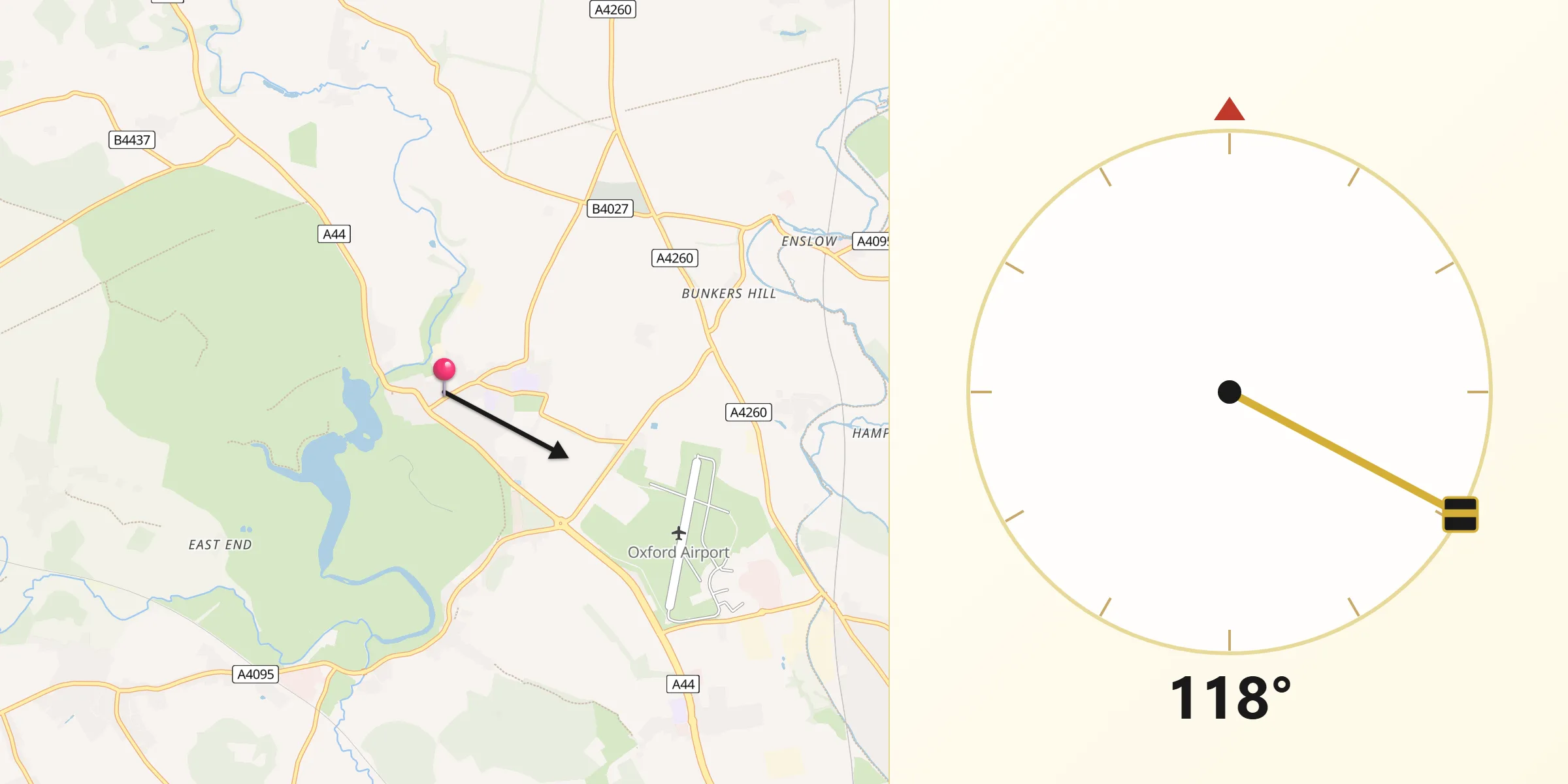 Qibla Direction from Woodstock