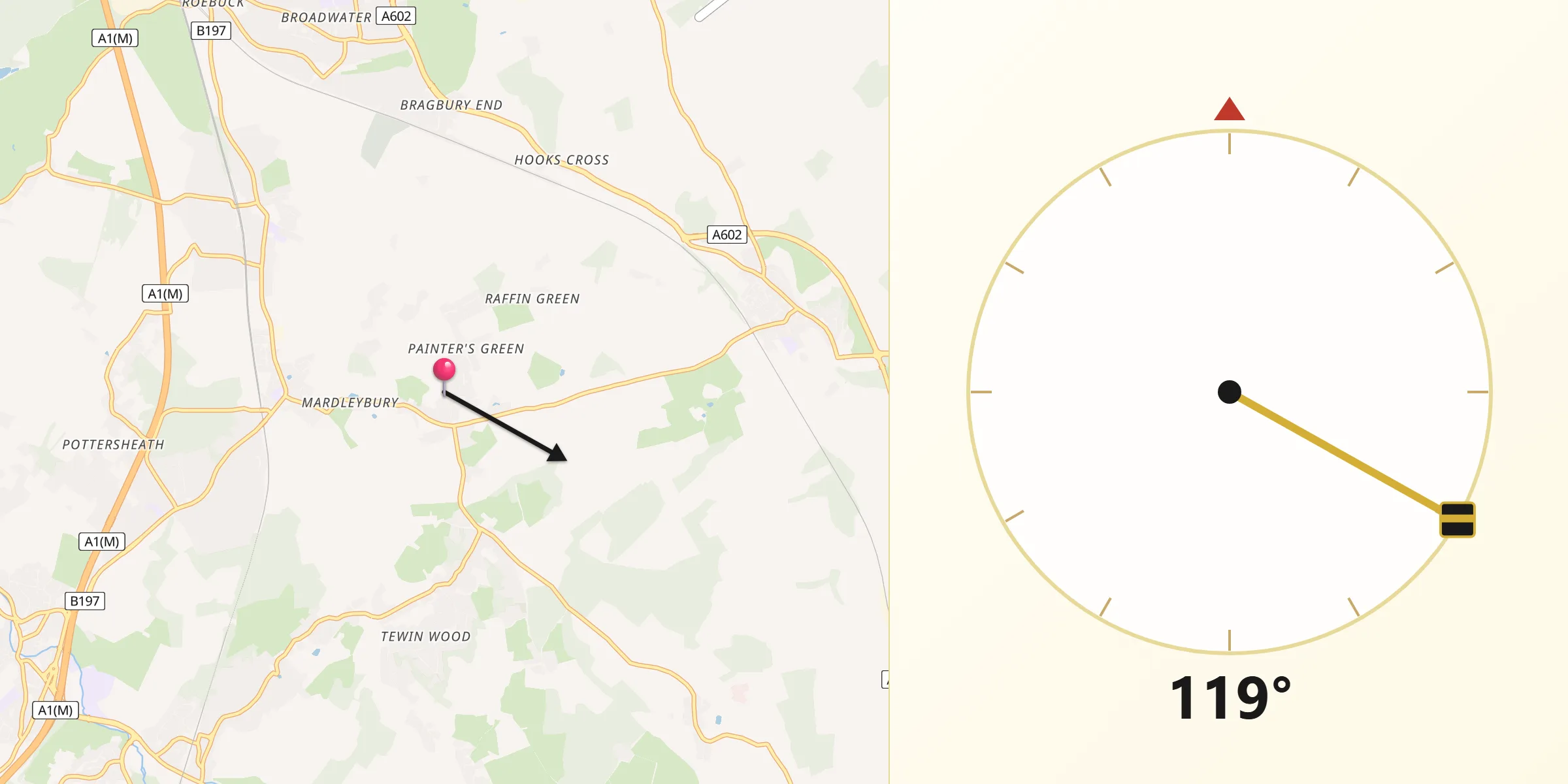Qibla Direction from Datchworth