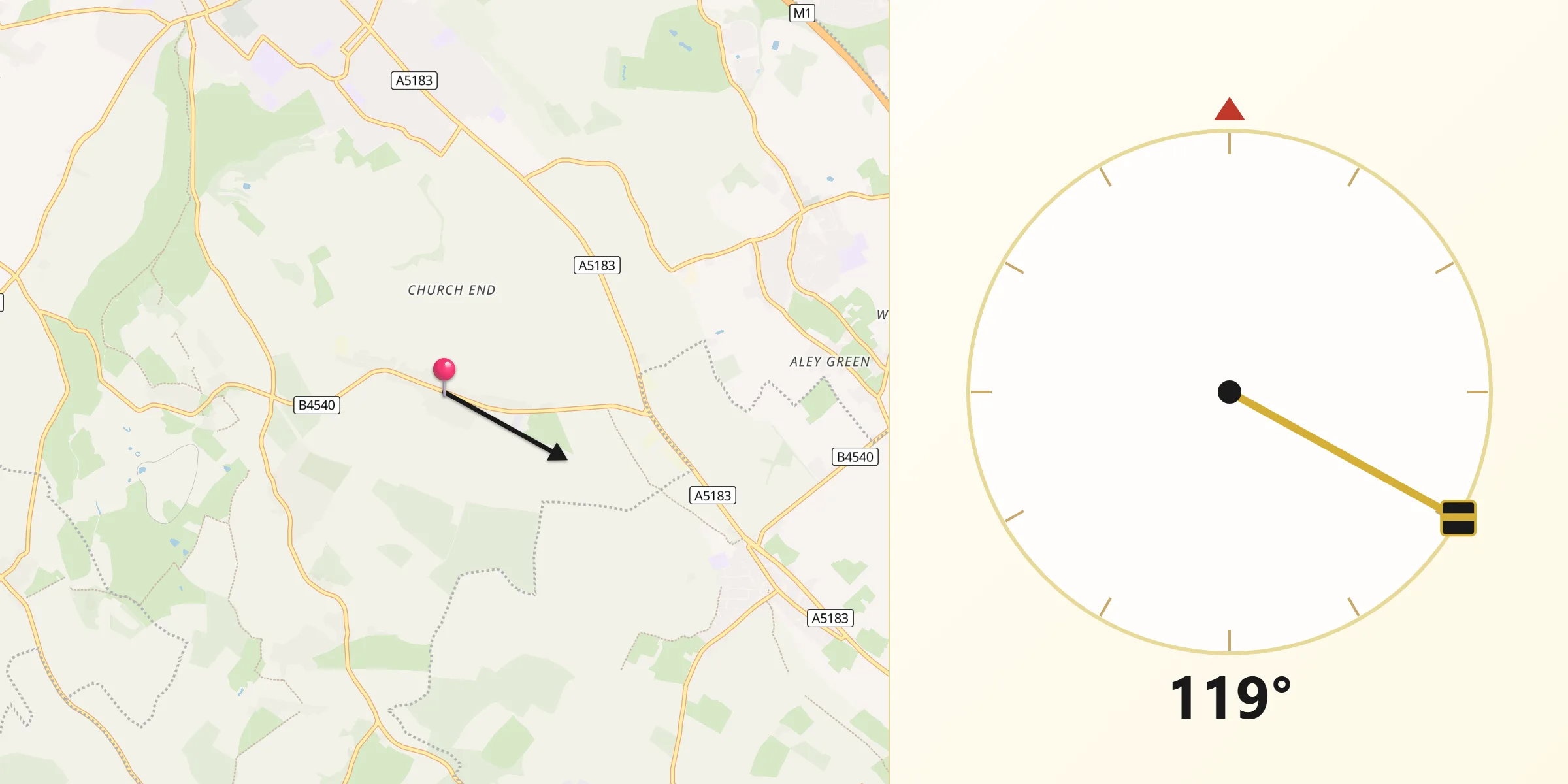 Qibla Direction from Kensworth