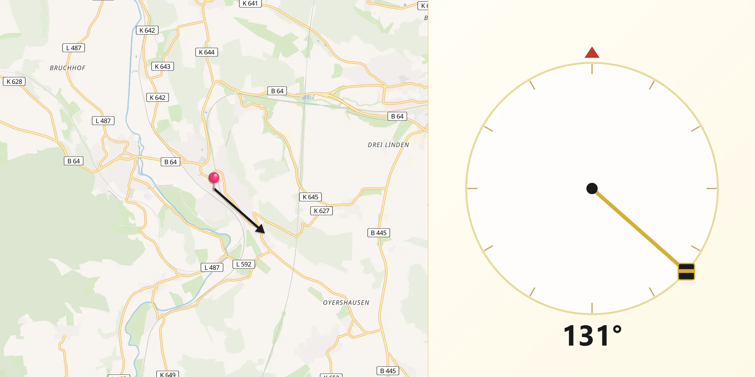 Qibla-Richtung von Kreiensen