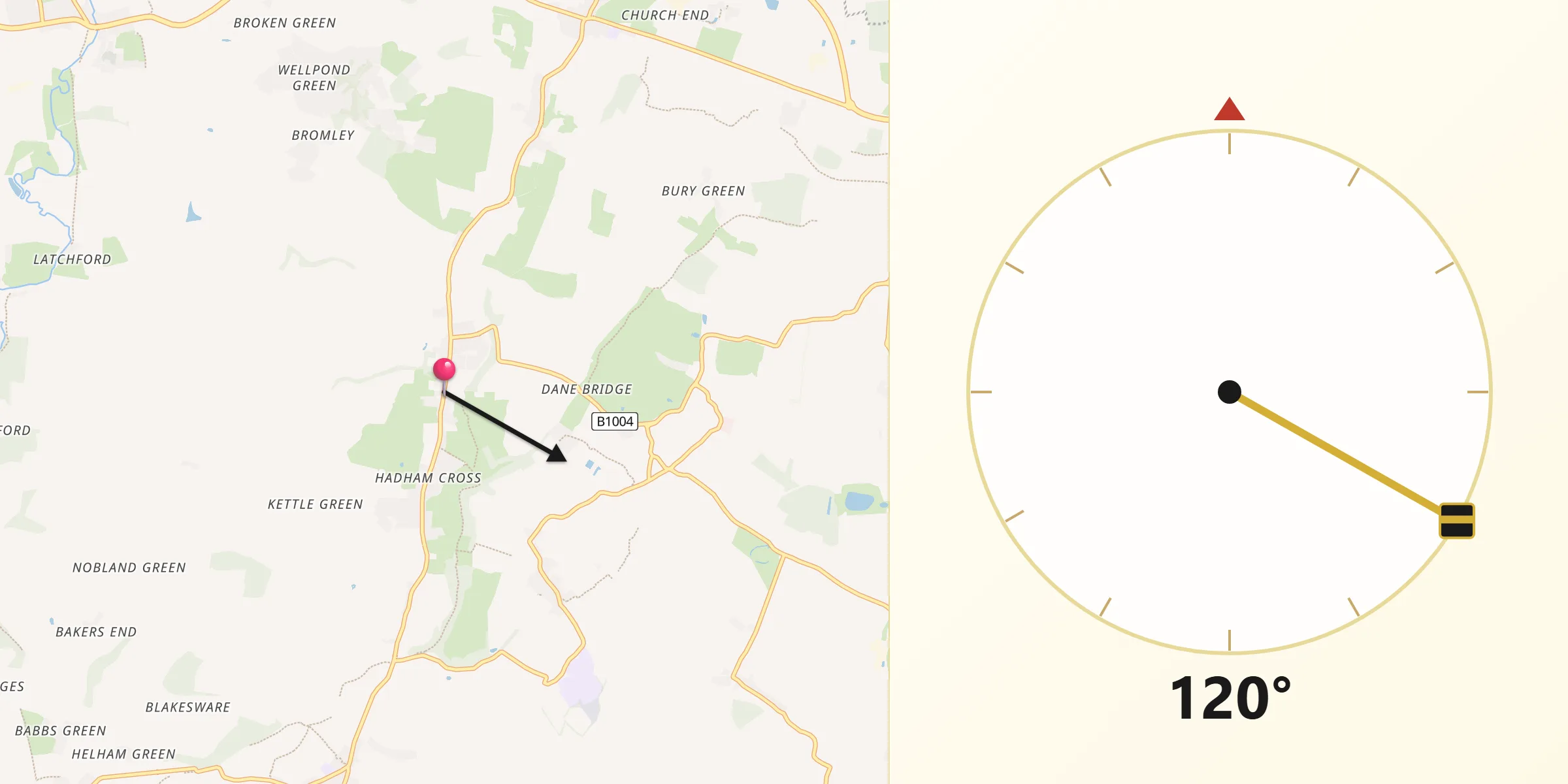 Qibla Direction from Much Hadham