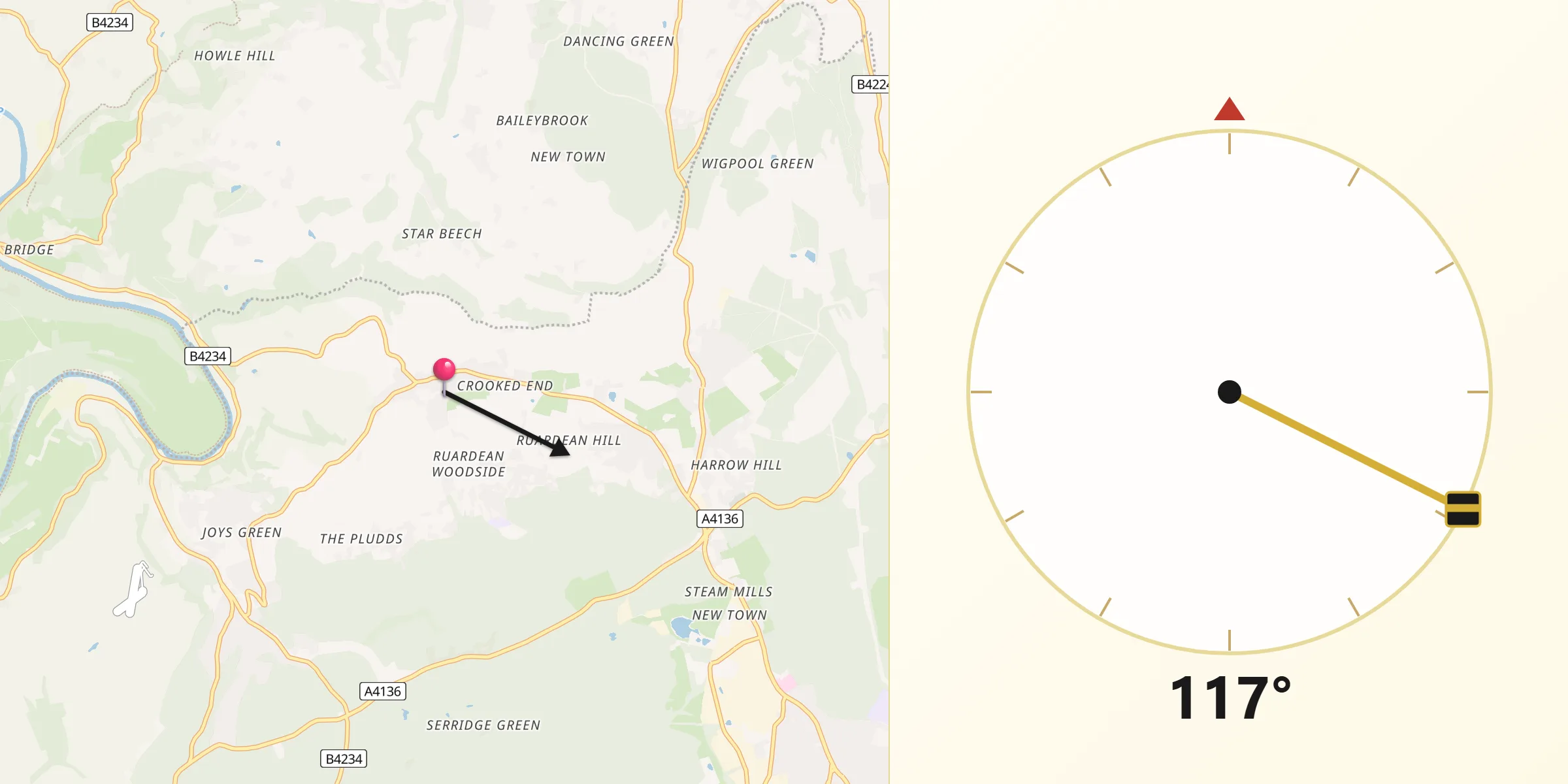 Qibla Direction from Ruardean