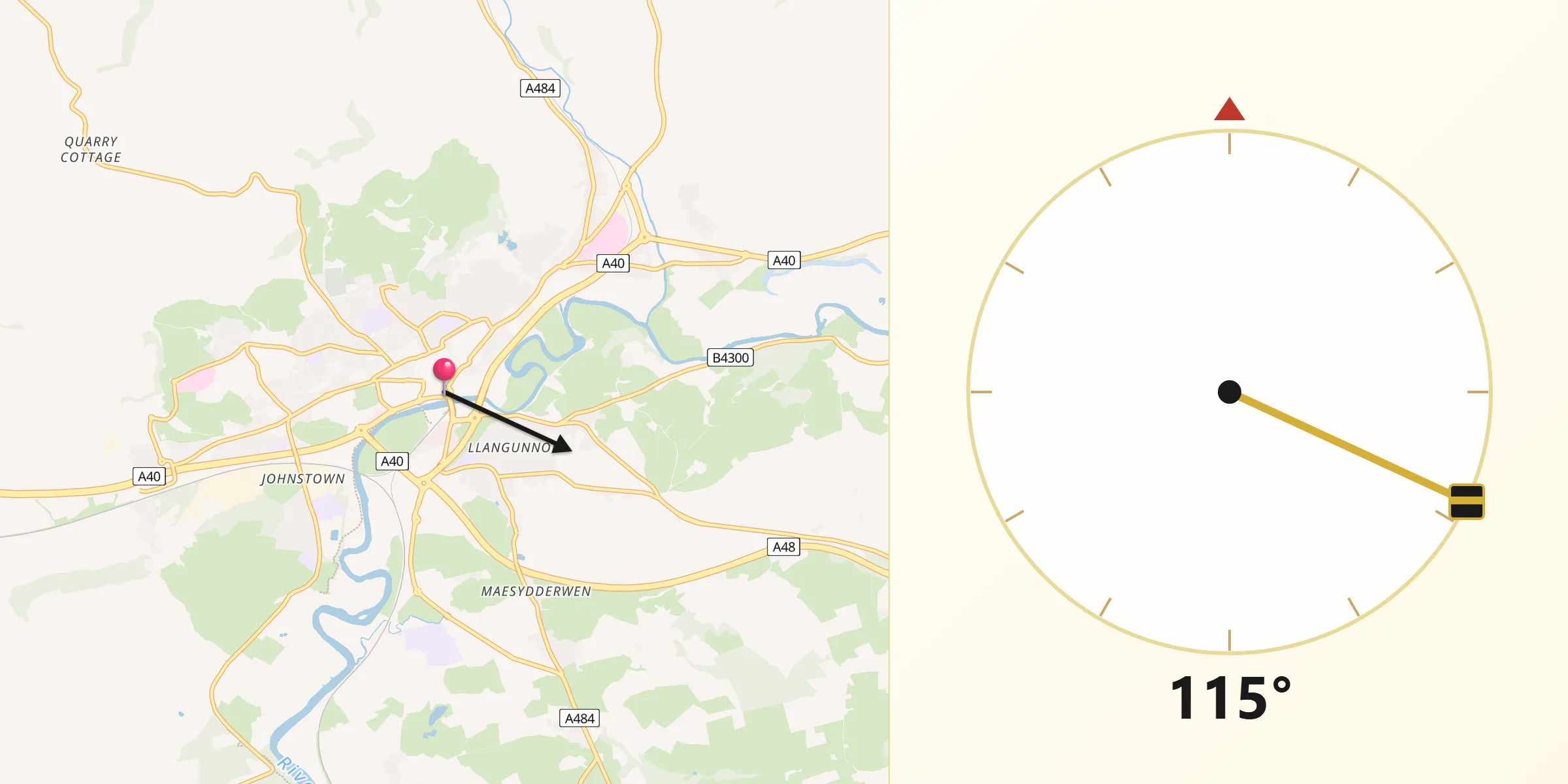 Qibla Direction from Carmarthen