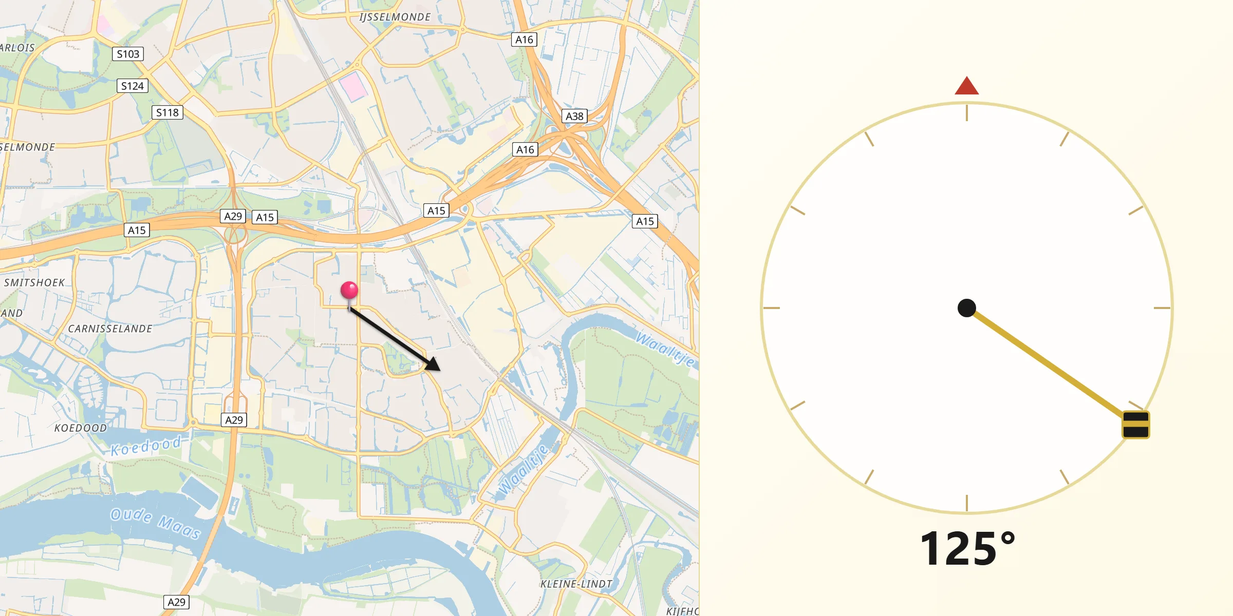Qibla Richting vanaf Barendrecht