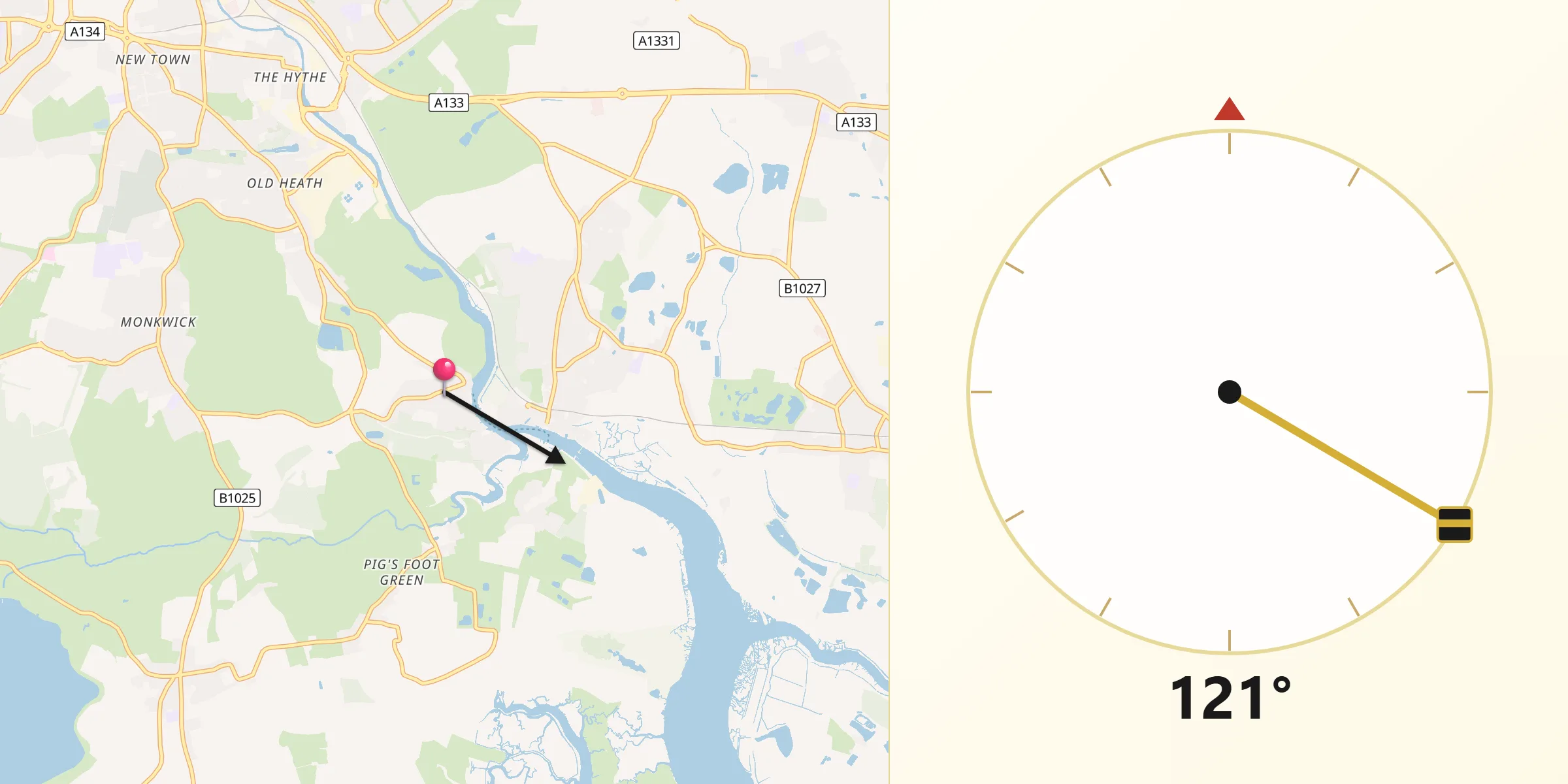 Qibla Direction from Rowhedge