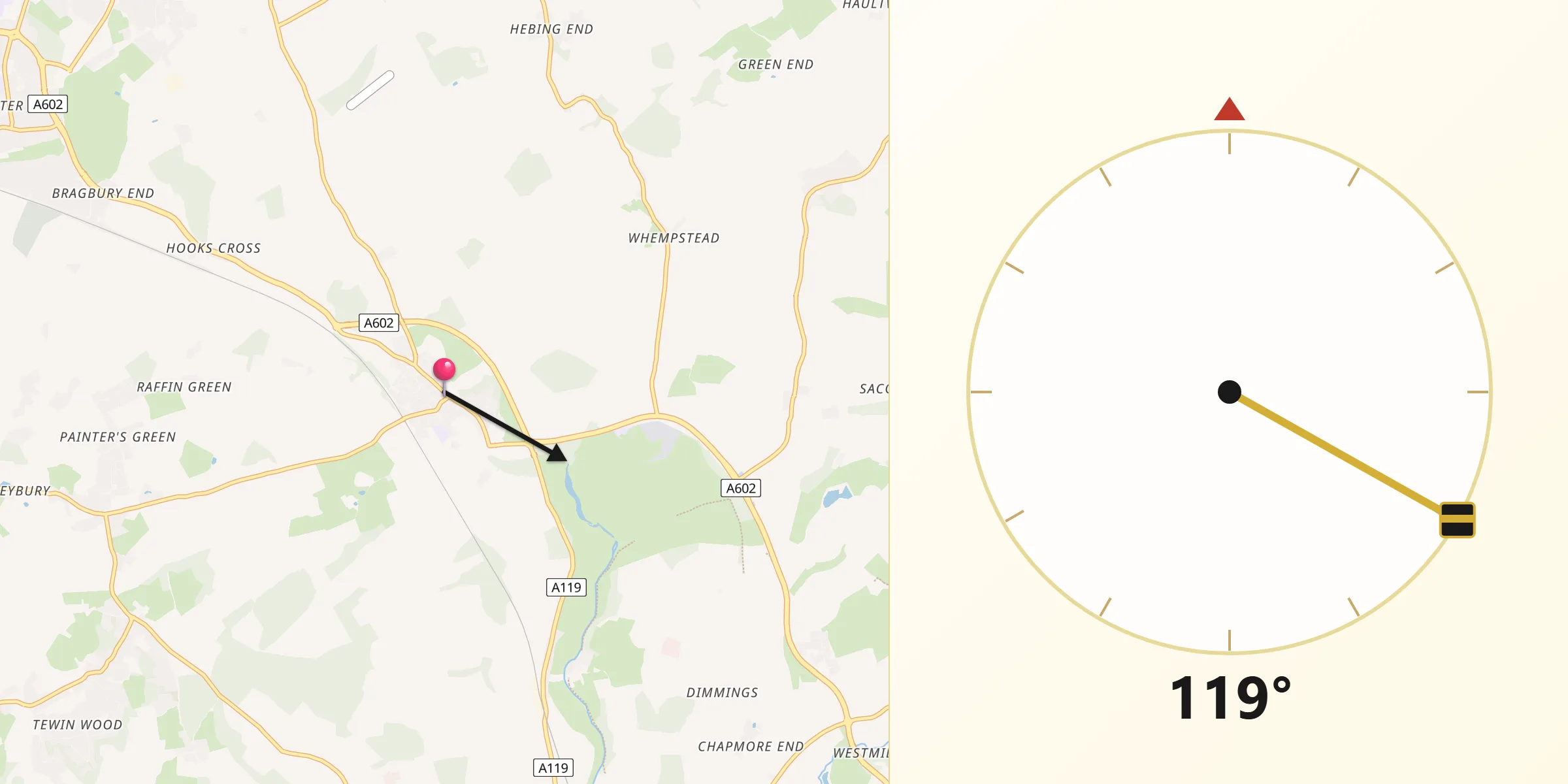 Qibla Direction from Watton at Stone
