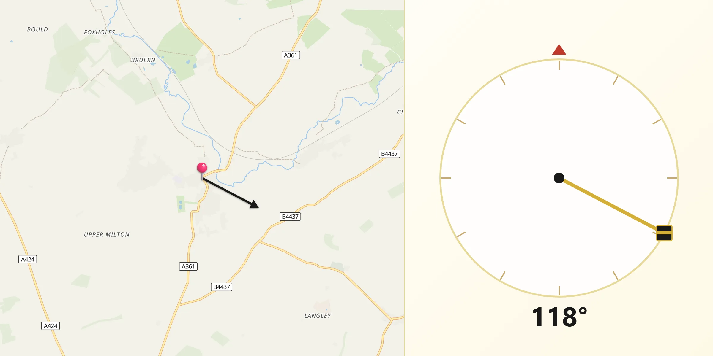 Qibla Direction from Shipton under Wychwood