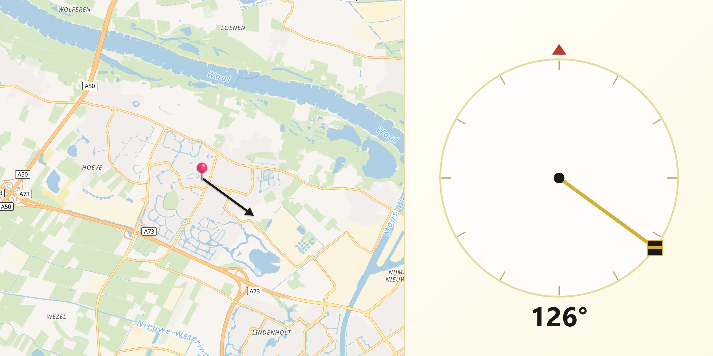 Qibla Richting vanaf Beuningen