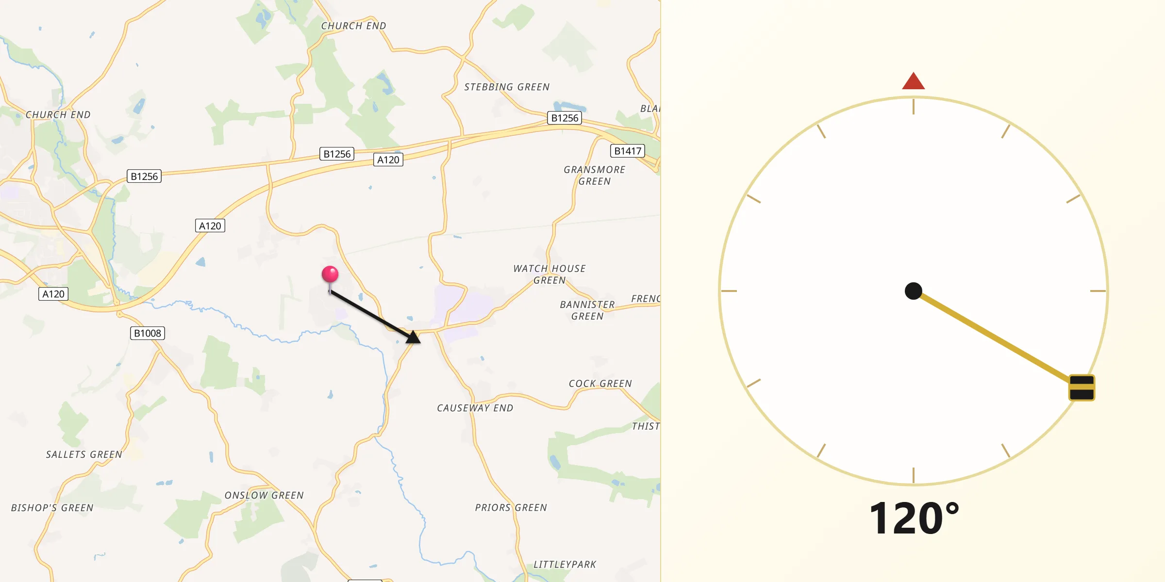 Qibla Direction from Little Dunmow