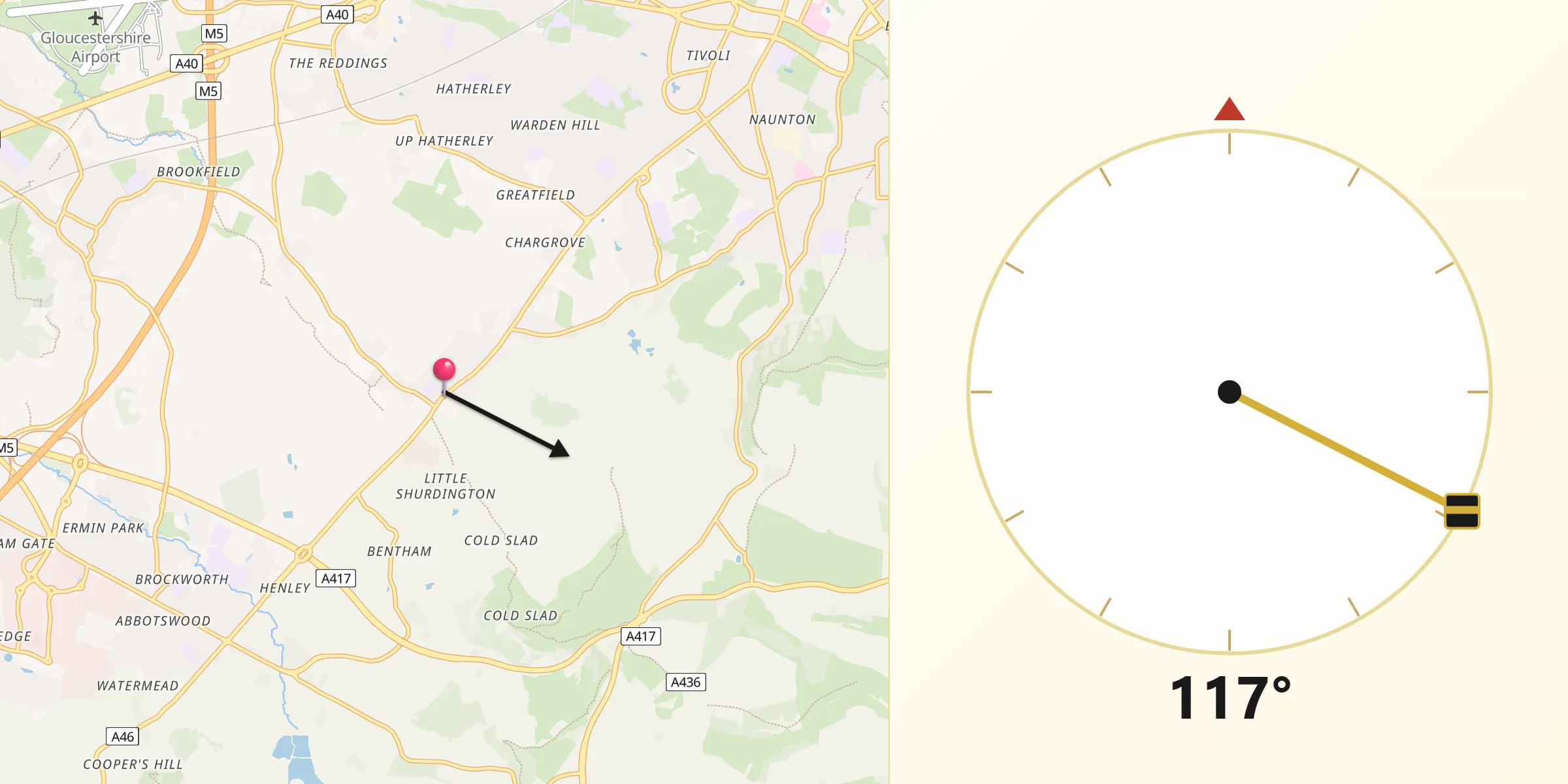 Qibla Direction from Shurdington