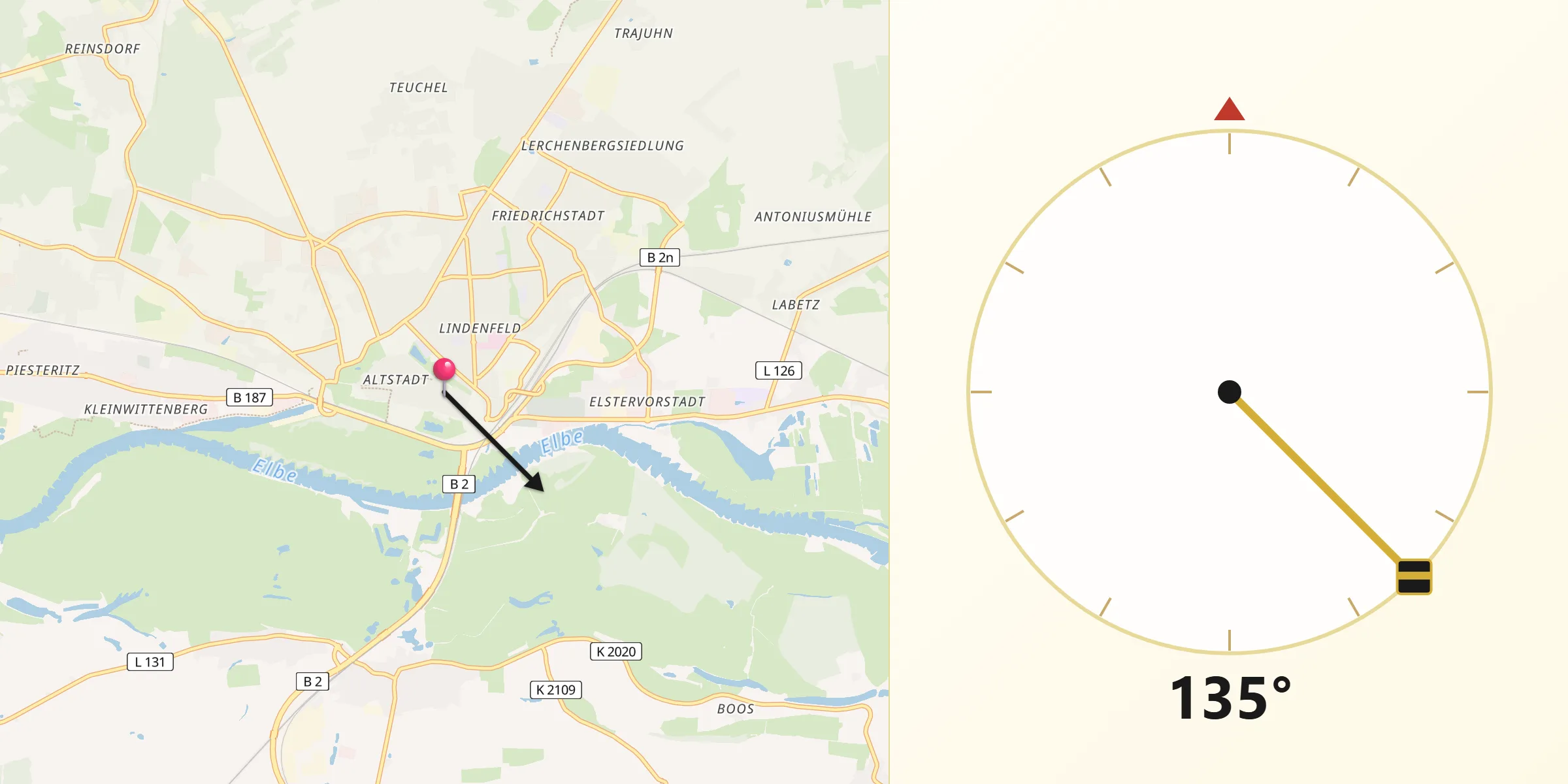 Qibla-Richtung von Lutherstadt Wittenberg