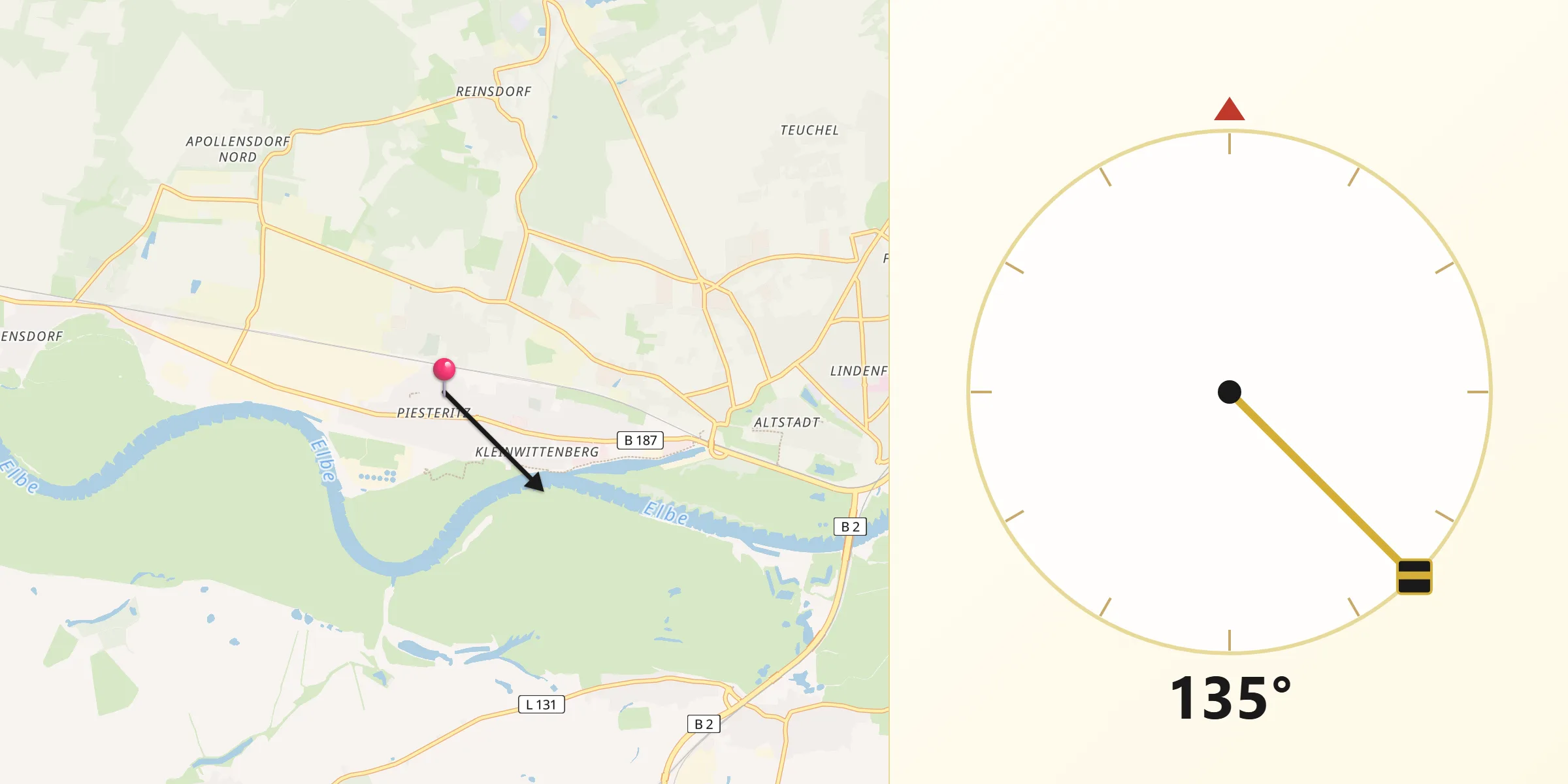 Qibla-Richtung von Piesteritz