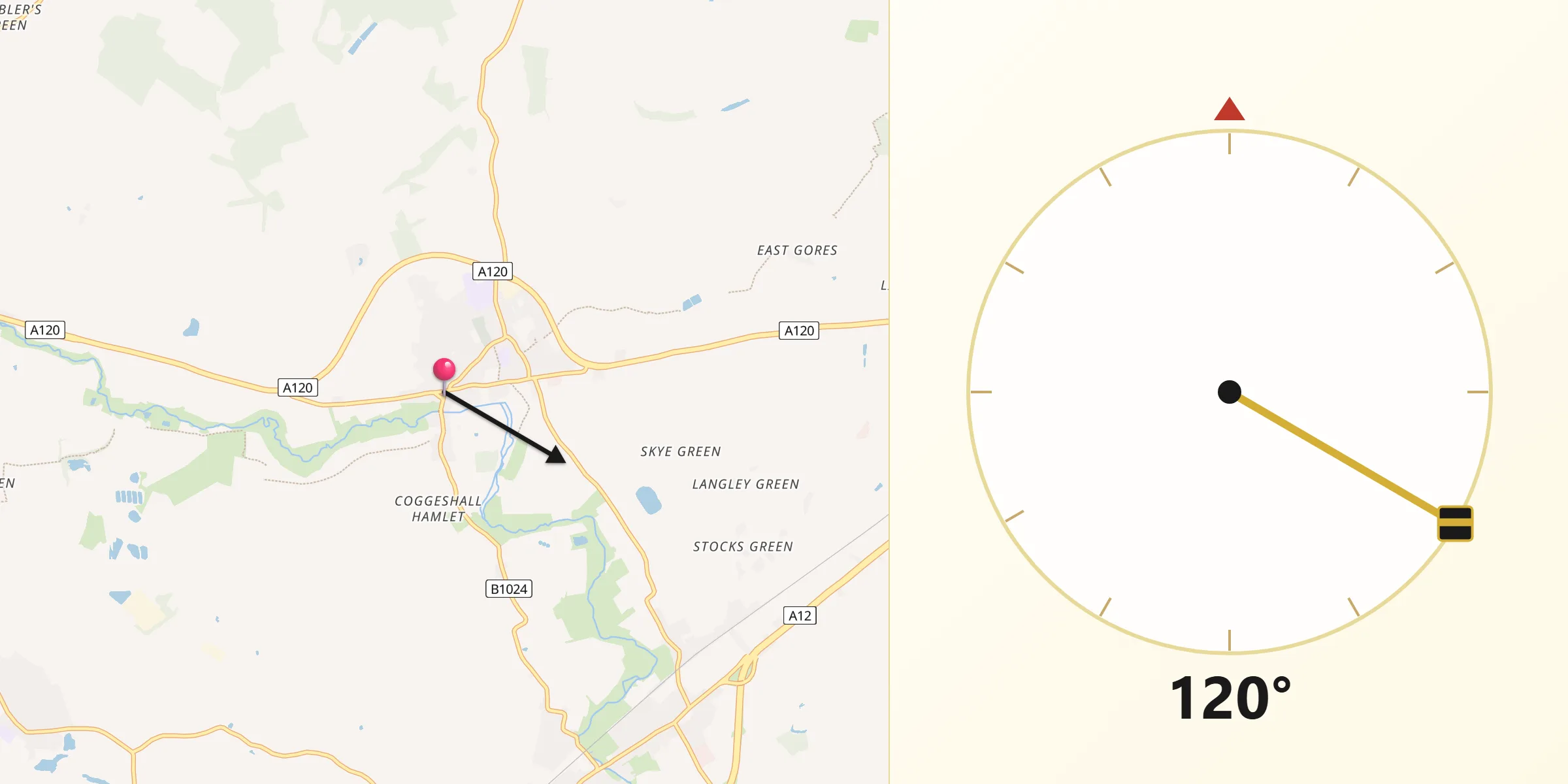 Qibla Direction from Coggeshall
