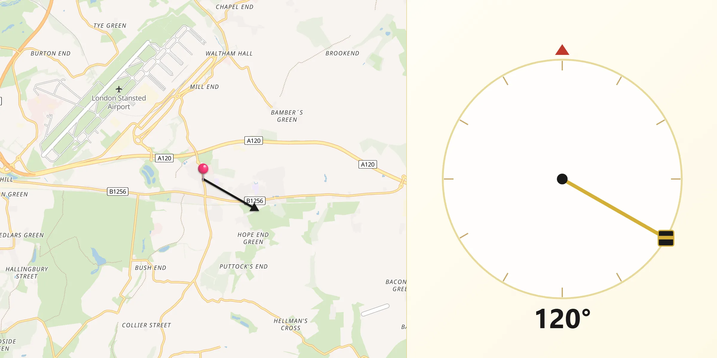 Qibla Direction from Takeley